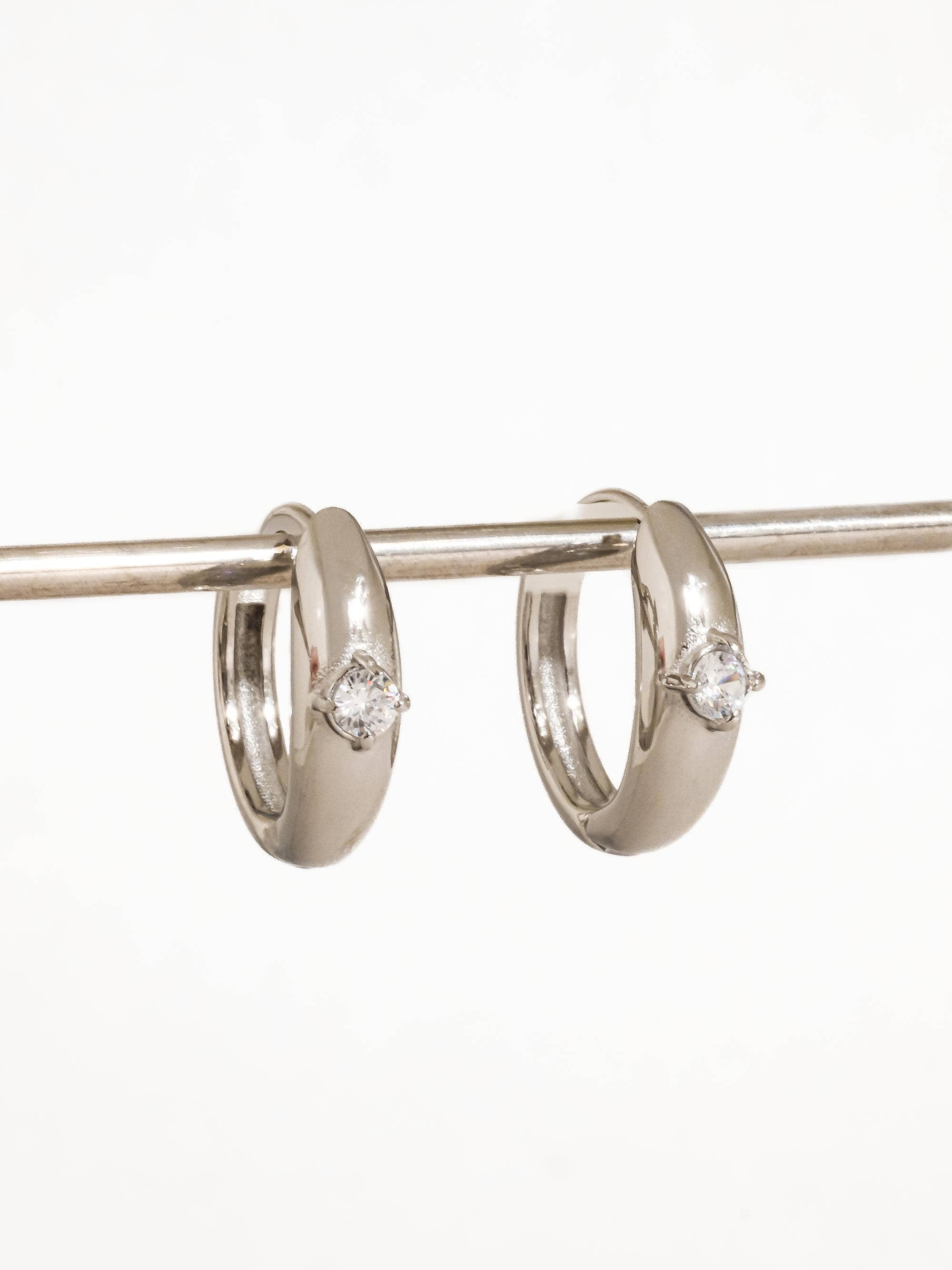 Silver Solitaire Hoop Earrings
