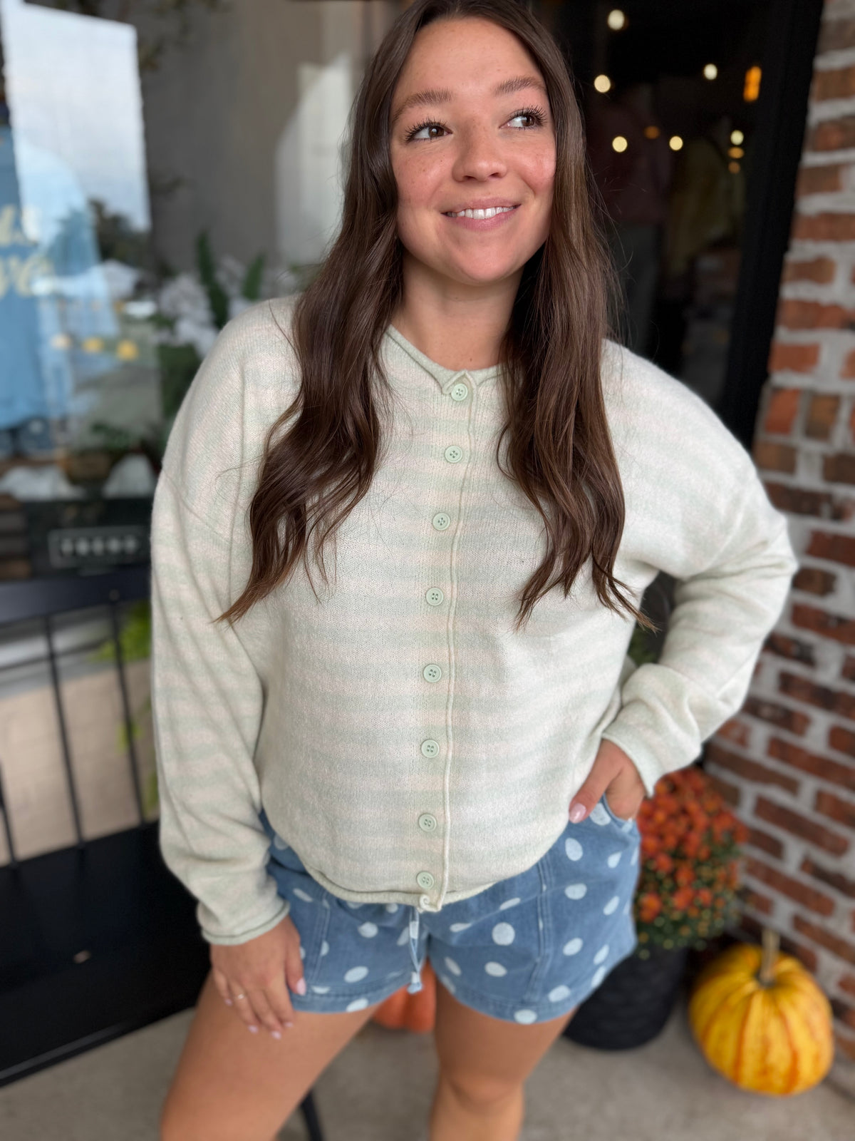 Mint Striped Sweater Cardigan
