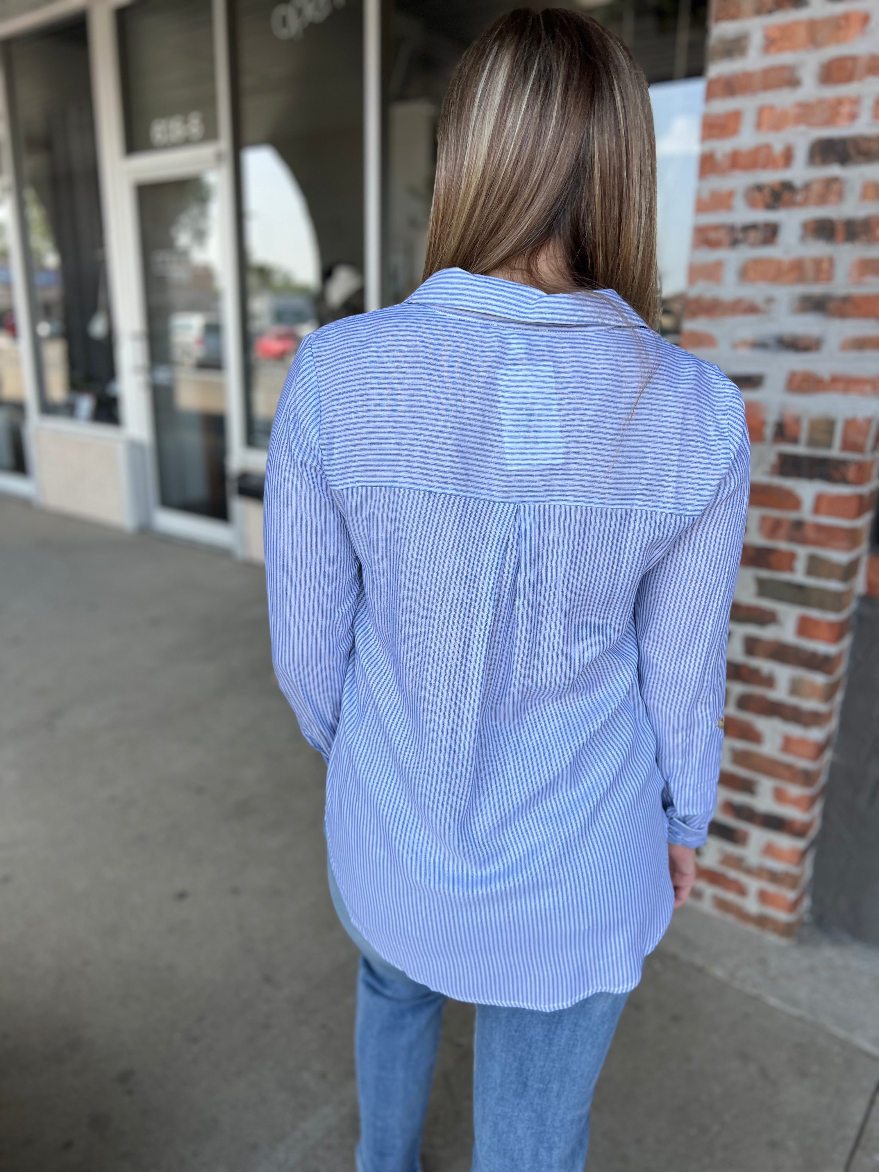 Navy Striped Button Down - FINAL SALE