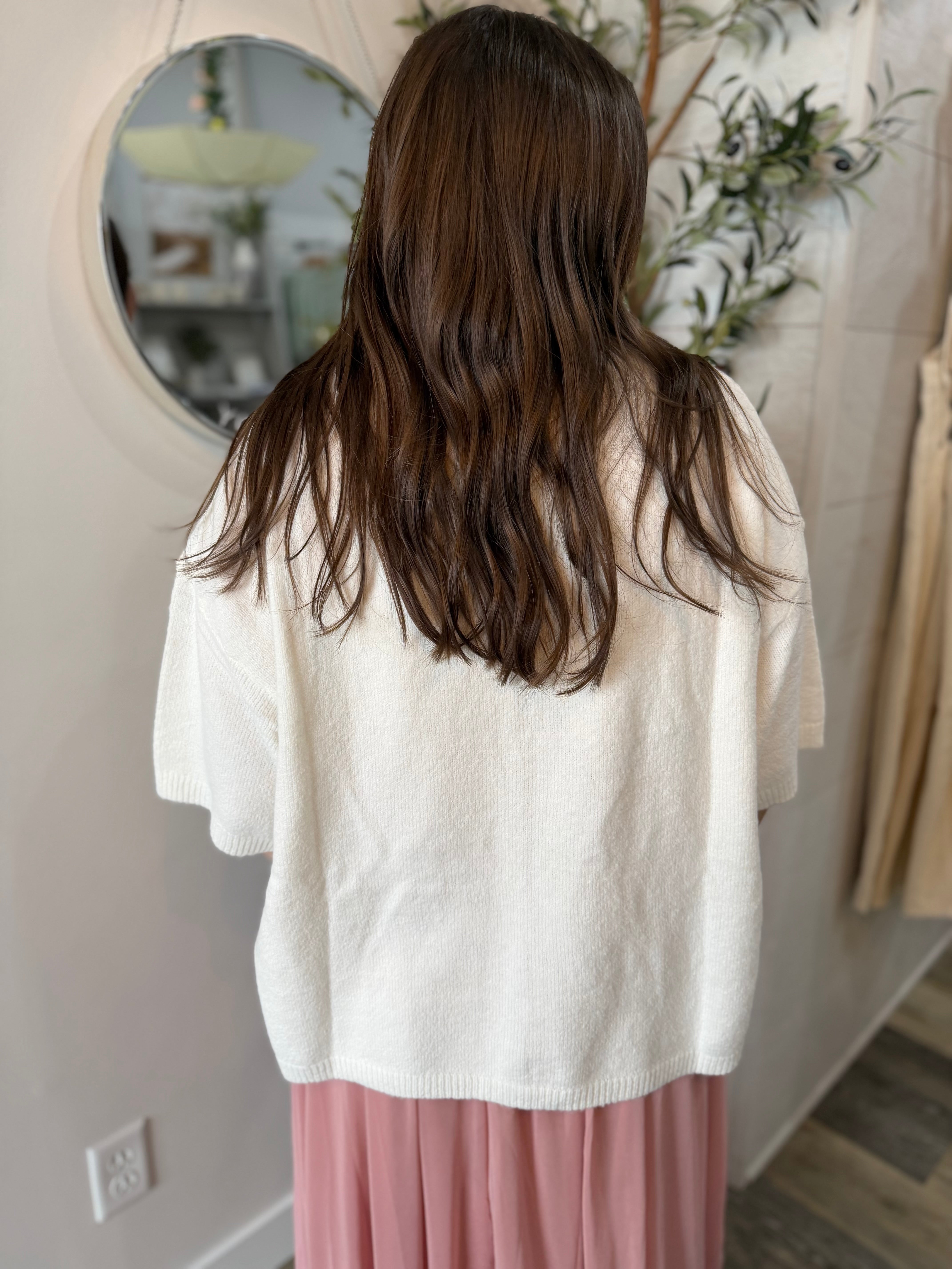 White Short Sleeve Sweater Cardi - FINAL SALE
