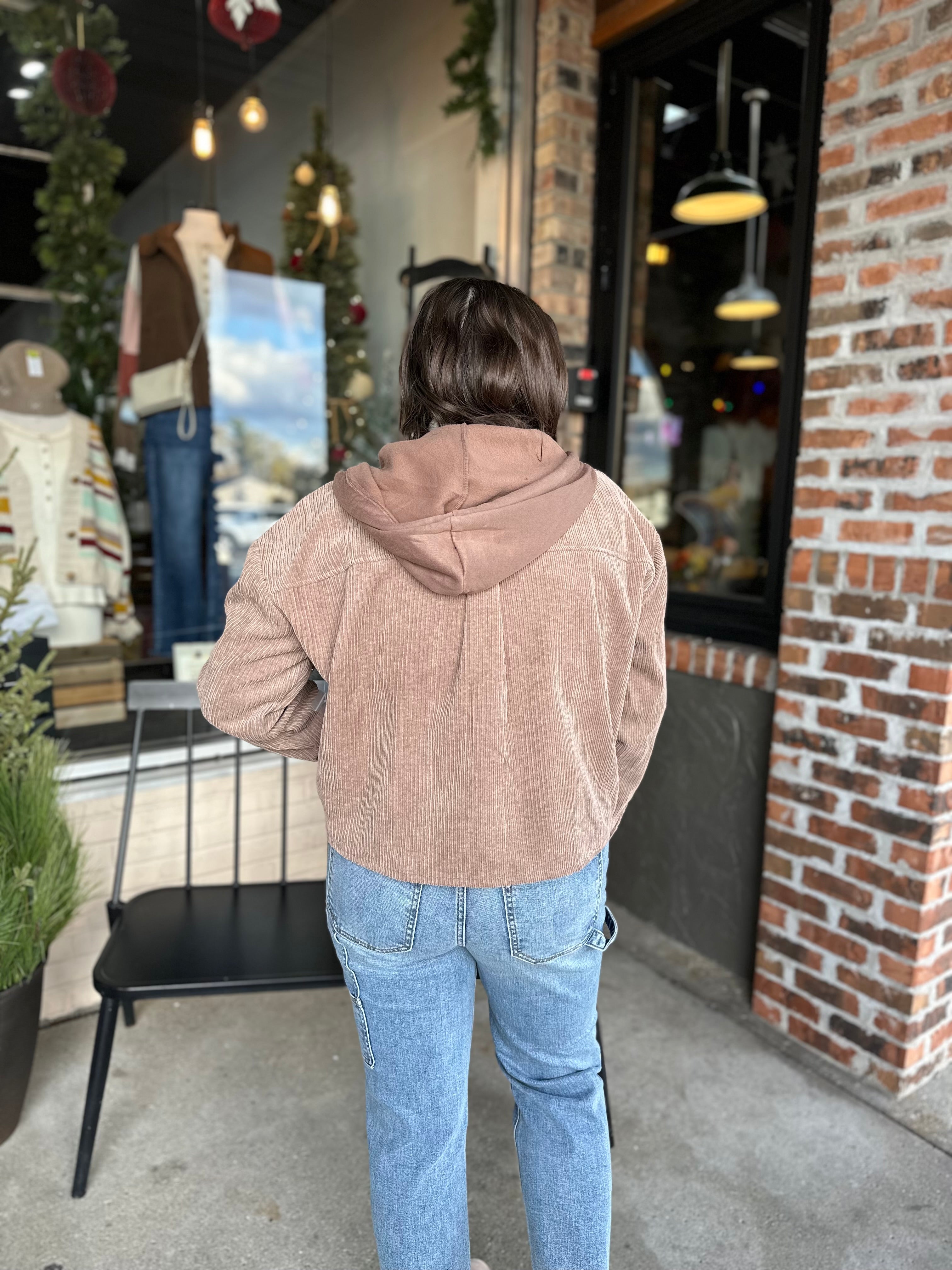 Taupe Hooded Corduroy Jacket