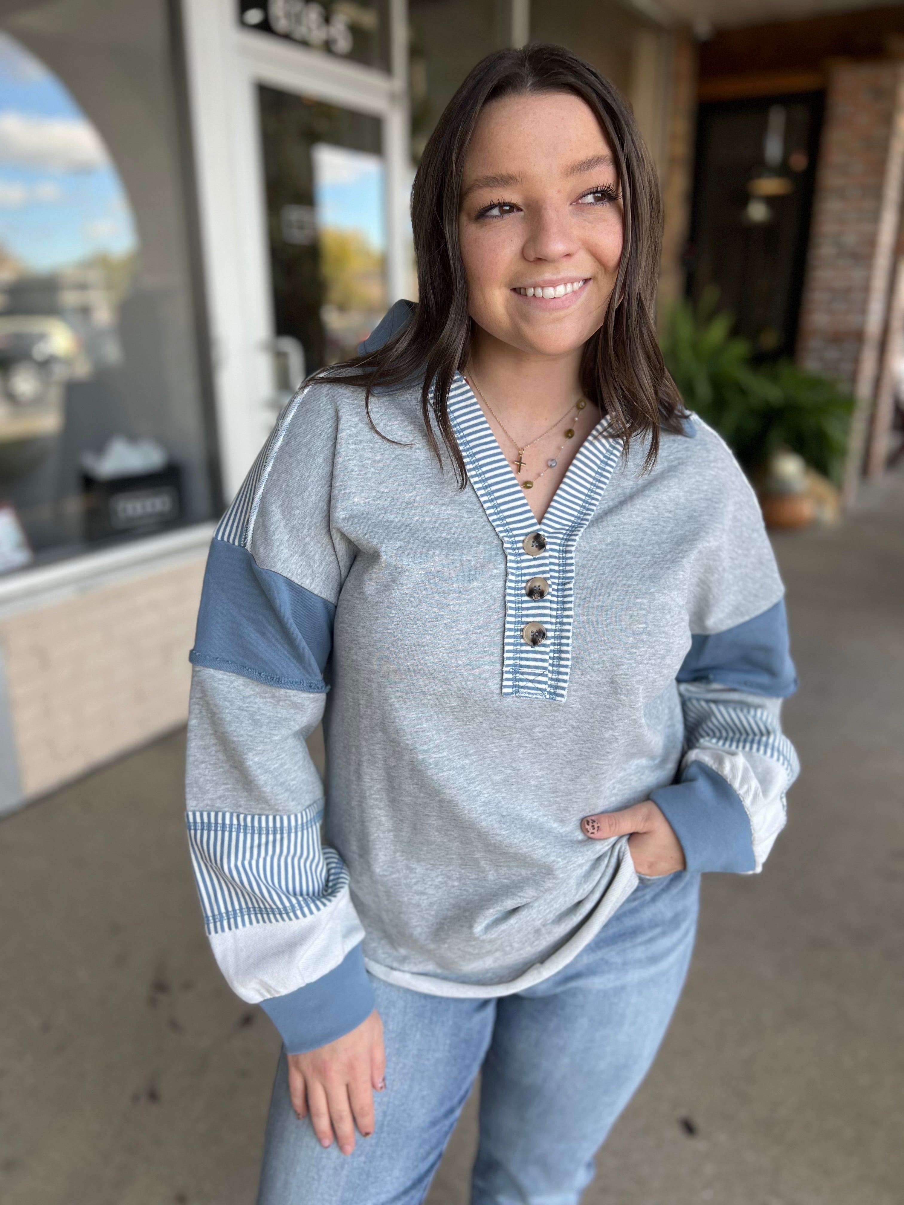 Grey Color Block Oversized Top
