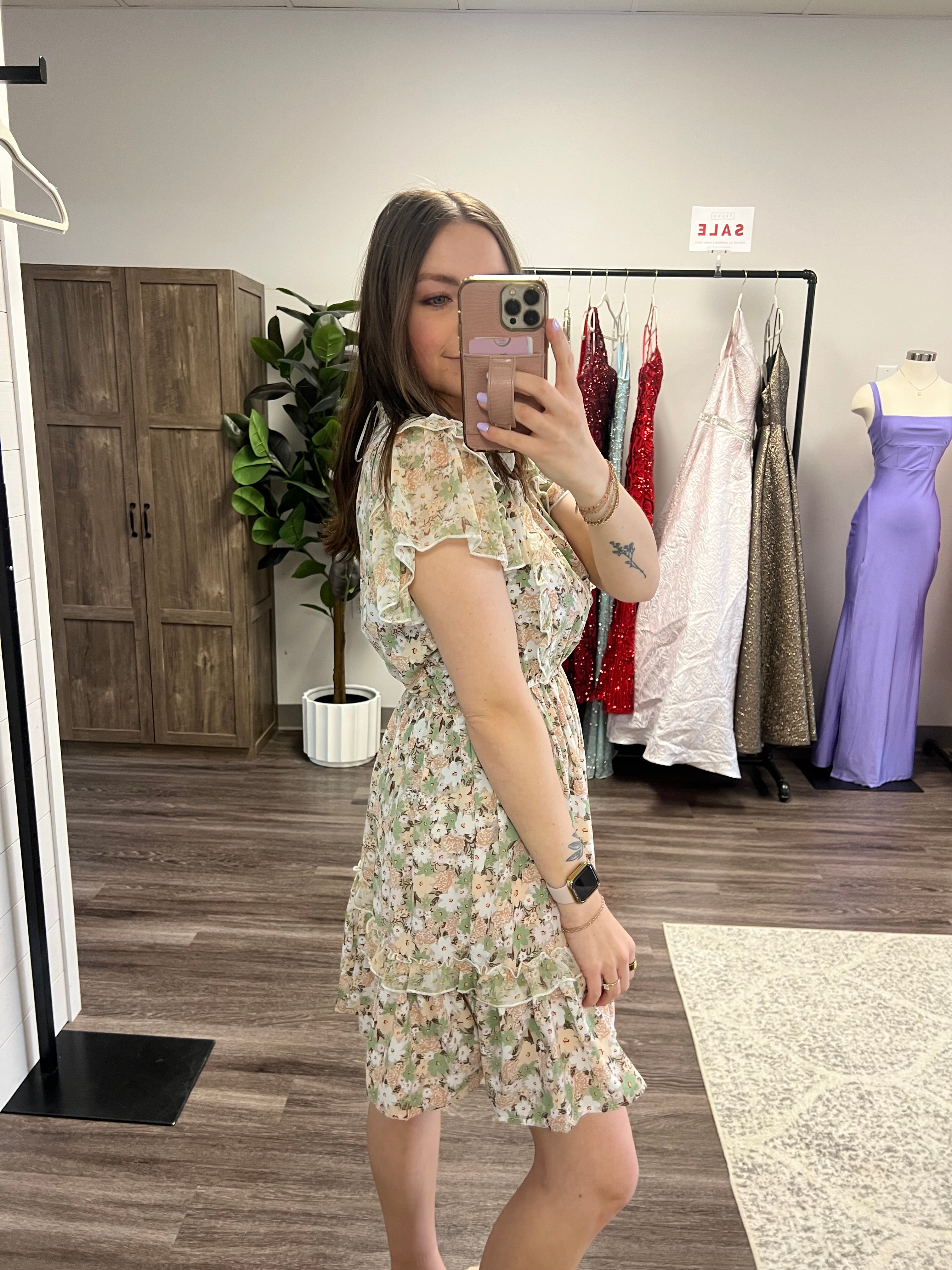 Sage Floral Printed Dress