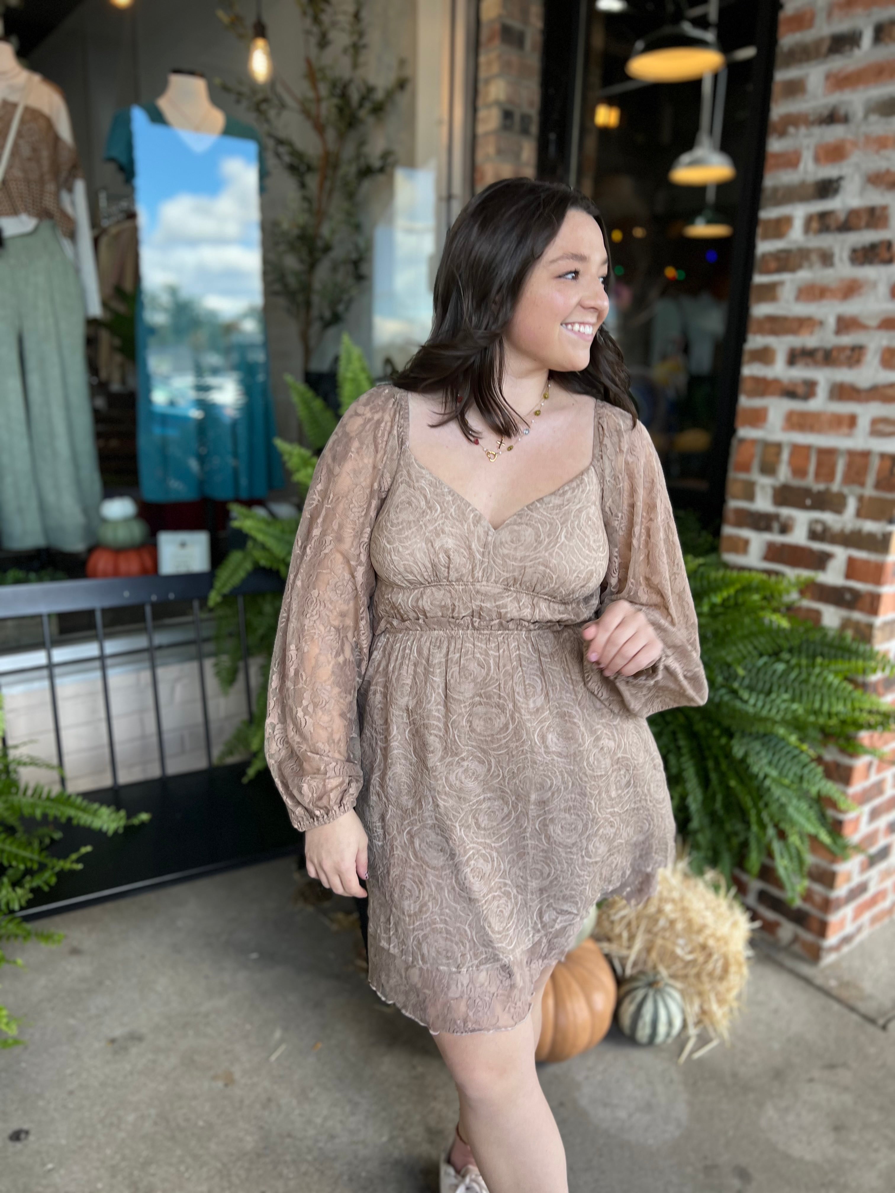 Taupe Sweetheart Lace Dress