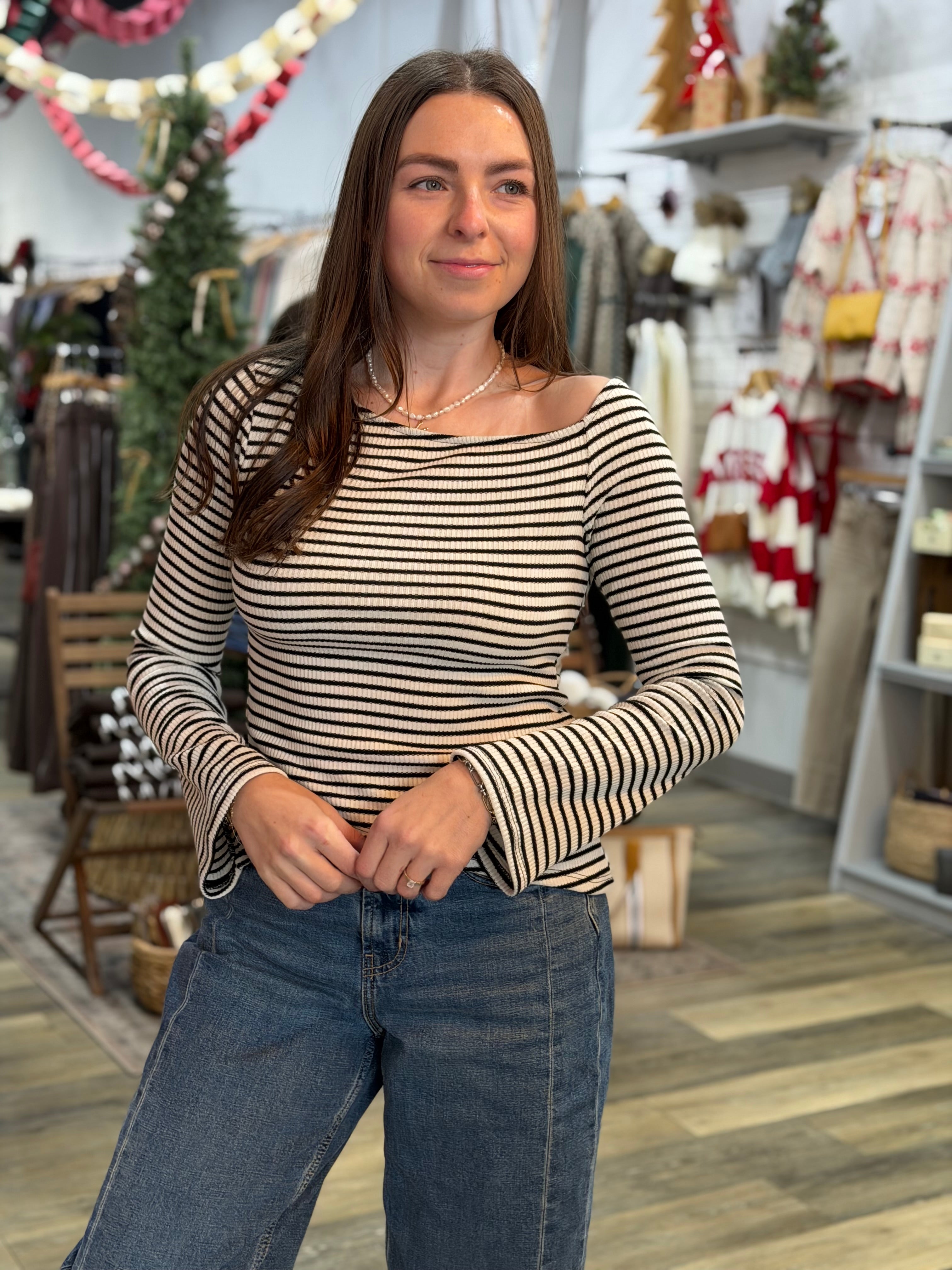 Black Stripe Asymmetrical Top - FINAL SALE