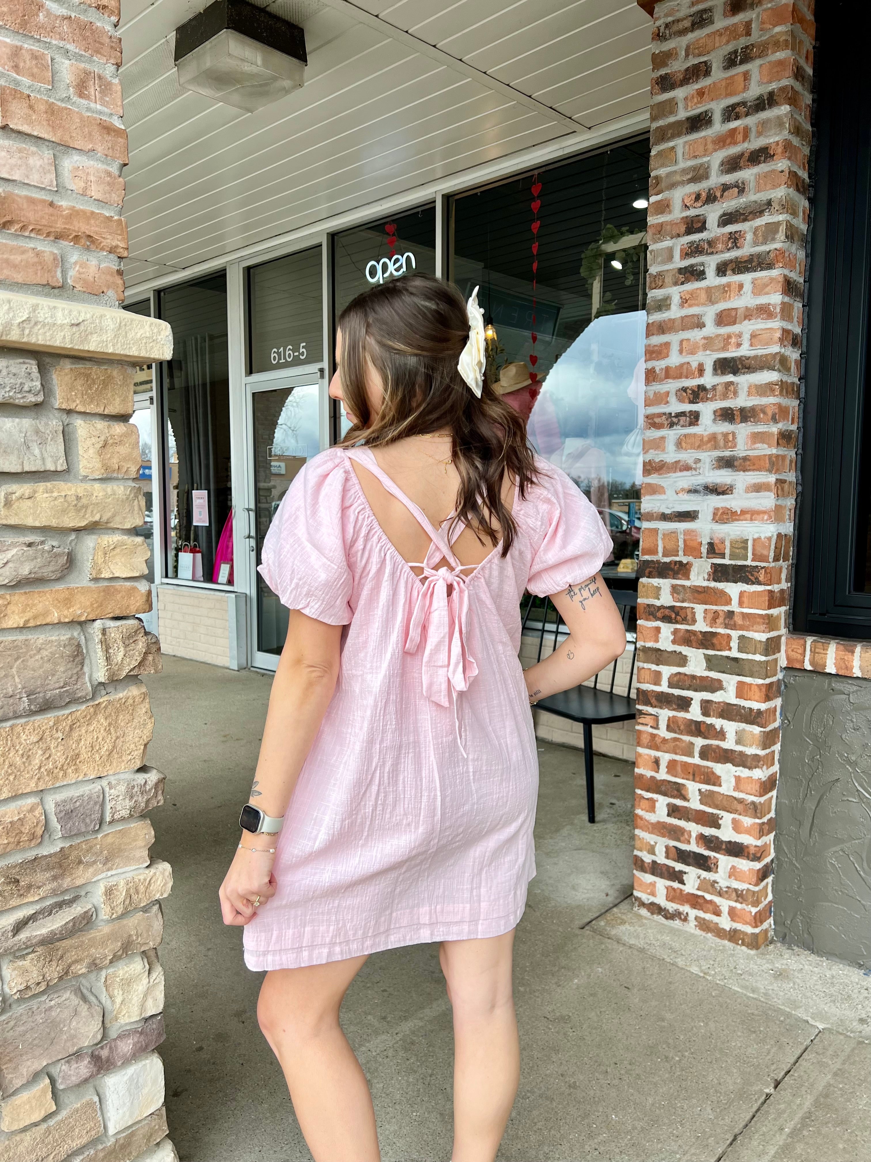 Soft Pink Square Neck Dress