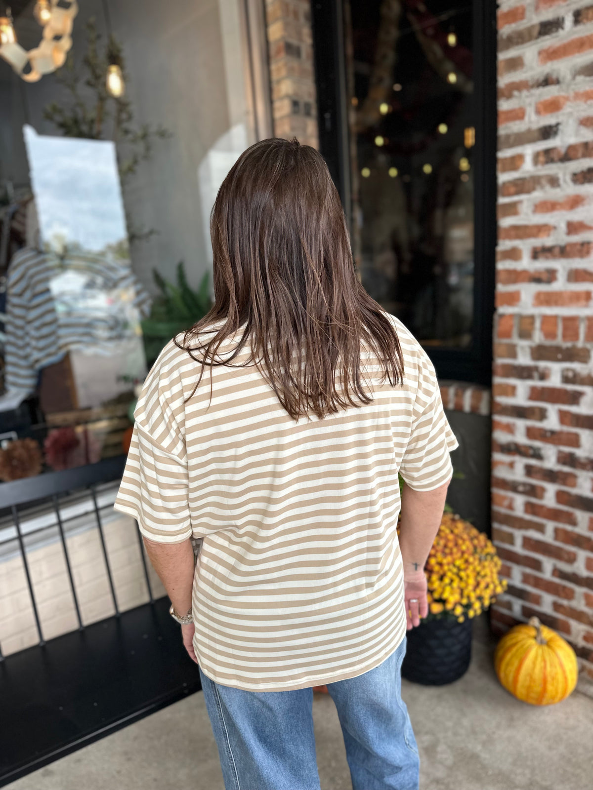 Beige Stripe Oversized T-Shirt