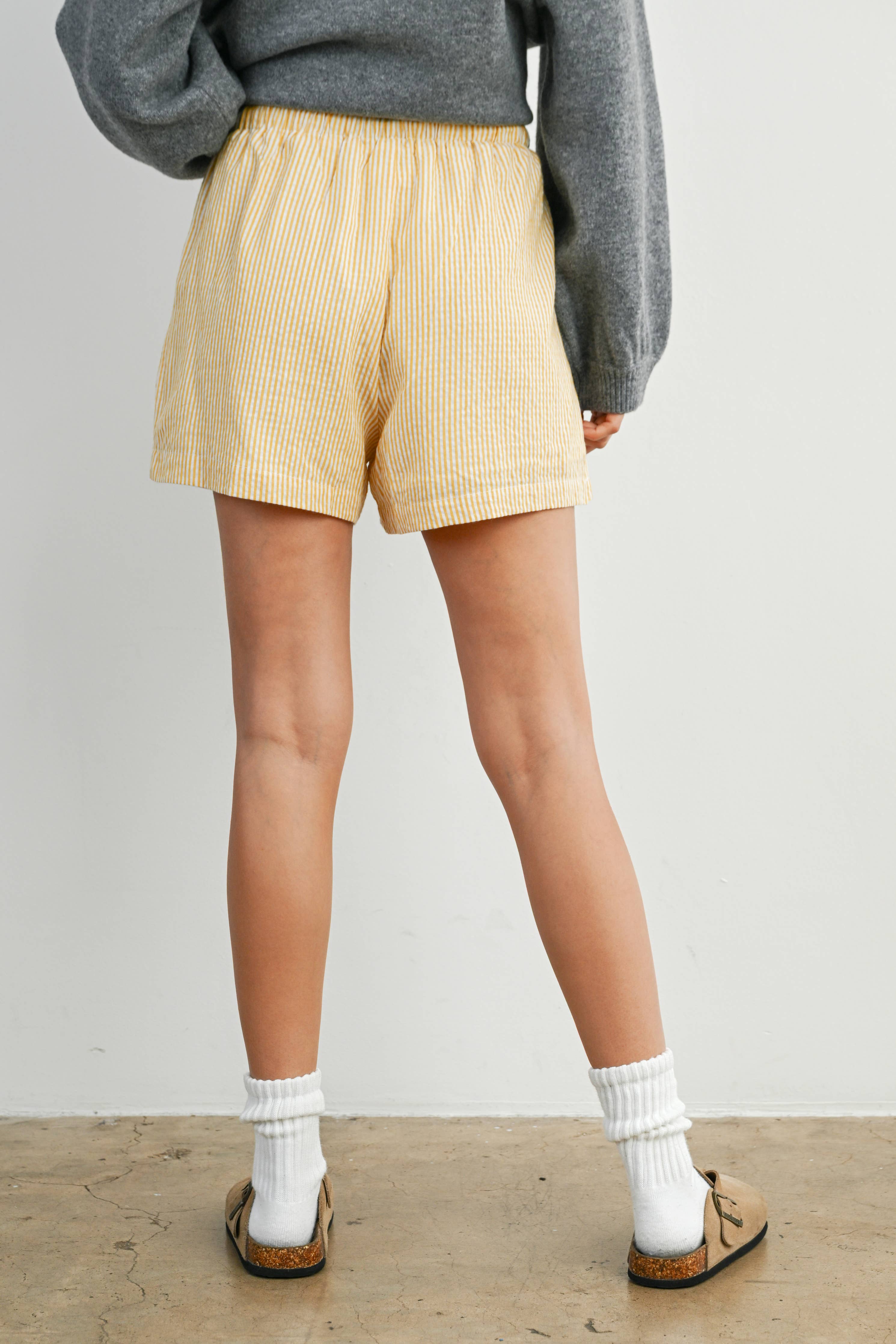Yellow Striped Drawstring Shorts