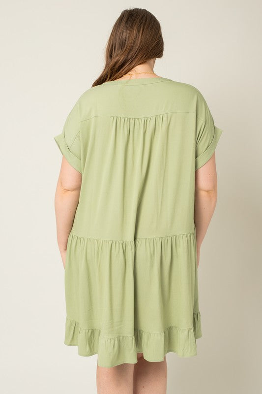 Plus Sage V-Neck Dress - FINAL SALE