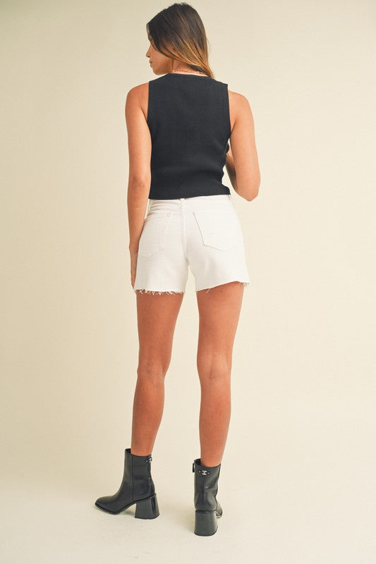White Side Slit Shorts - FINAL SALE