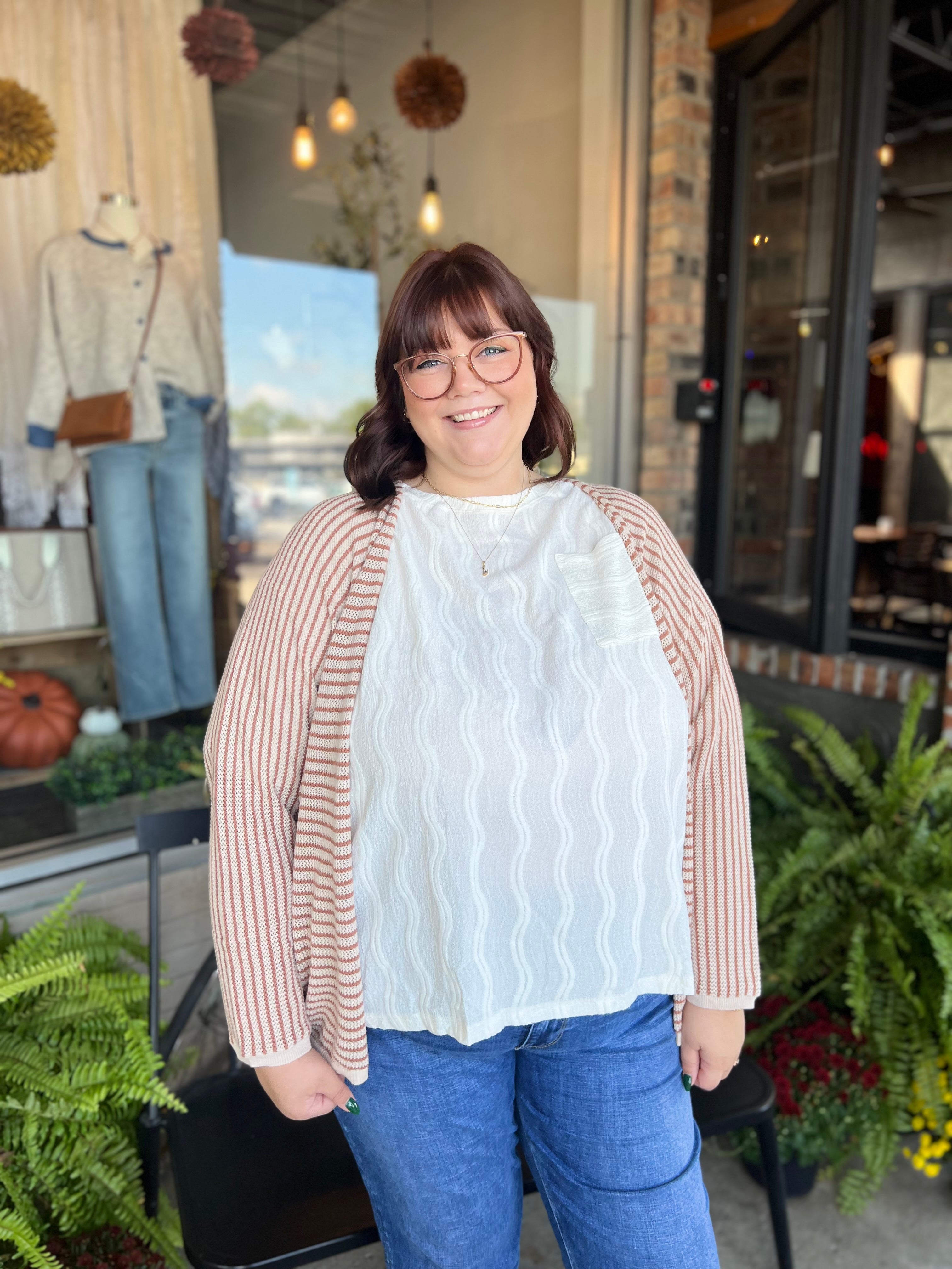 Plus Auburn Striped Cardi
