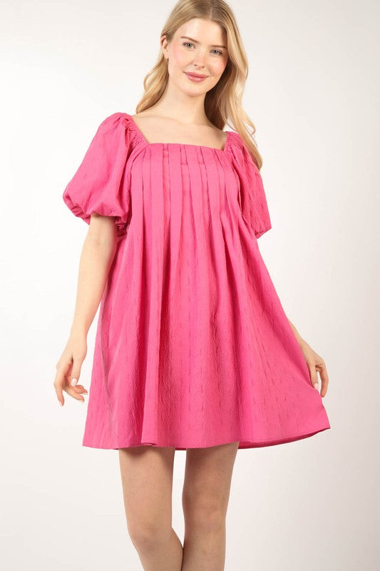 Hot Pink Puff Sleeve Dress