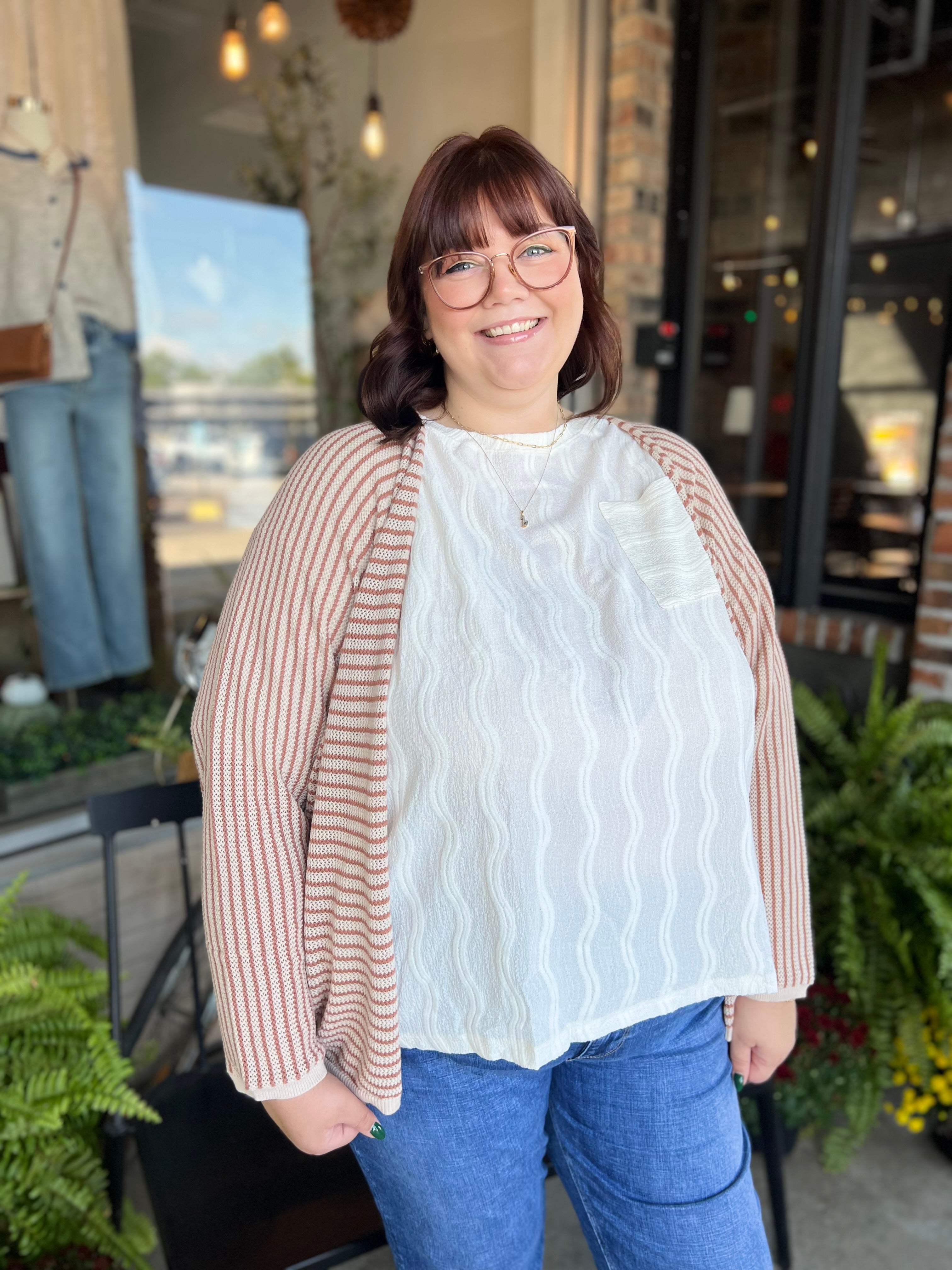 Plus Auburn Striped Cardi
