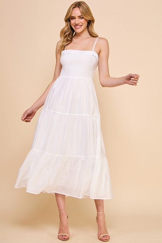 White Soft Tiered Maxi Dress