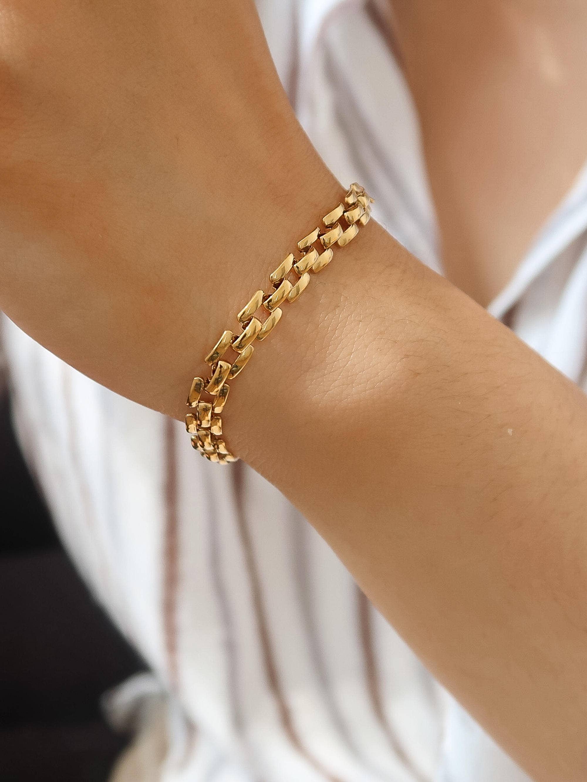 Gold 18K Non-Tarnish Flat Chain Bracelet