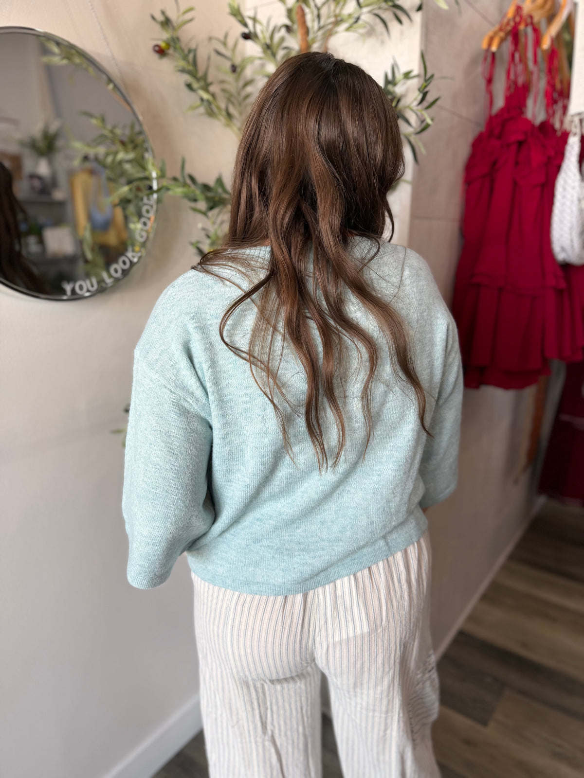 Seafoam Wide Sleeve Button Front Knit Cardigan