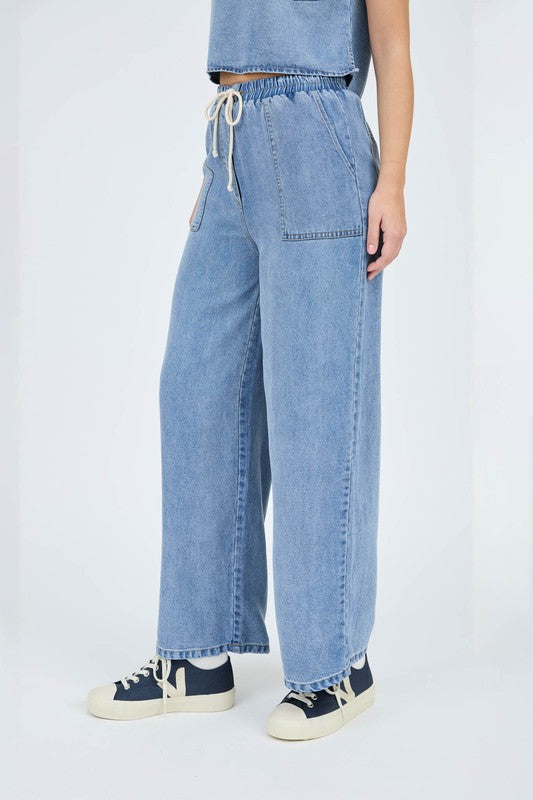 Washed Chambray Wide Leg Pants