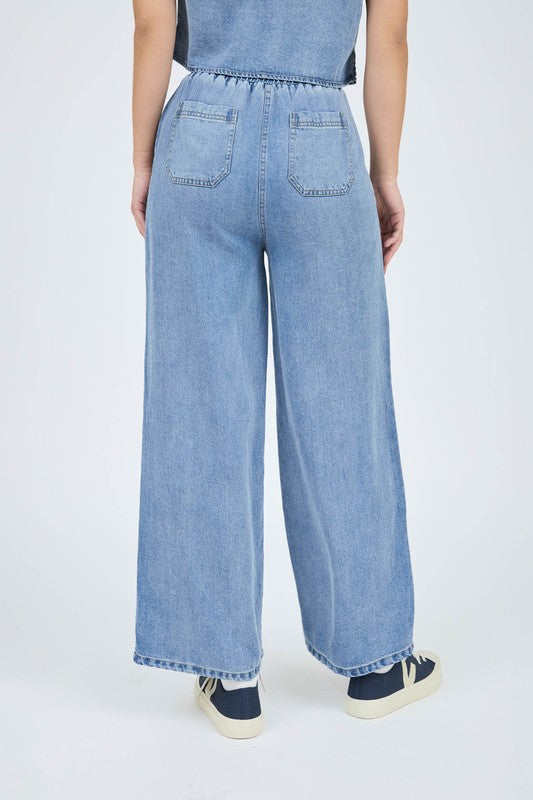 Washed Chambray Wide Leg Pants