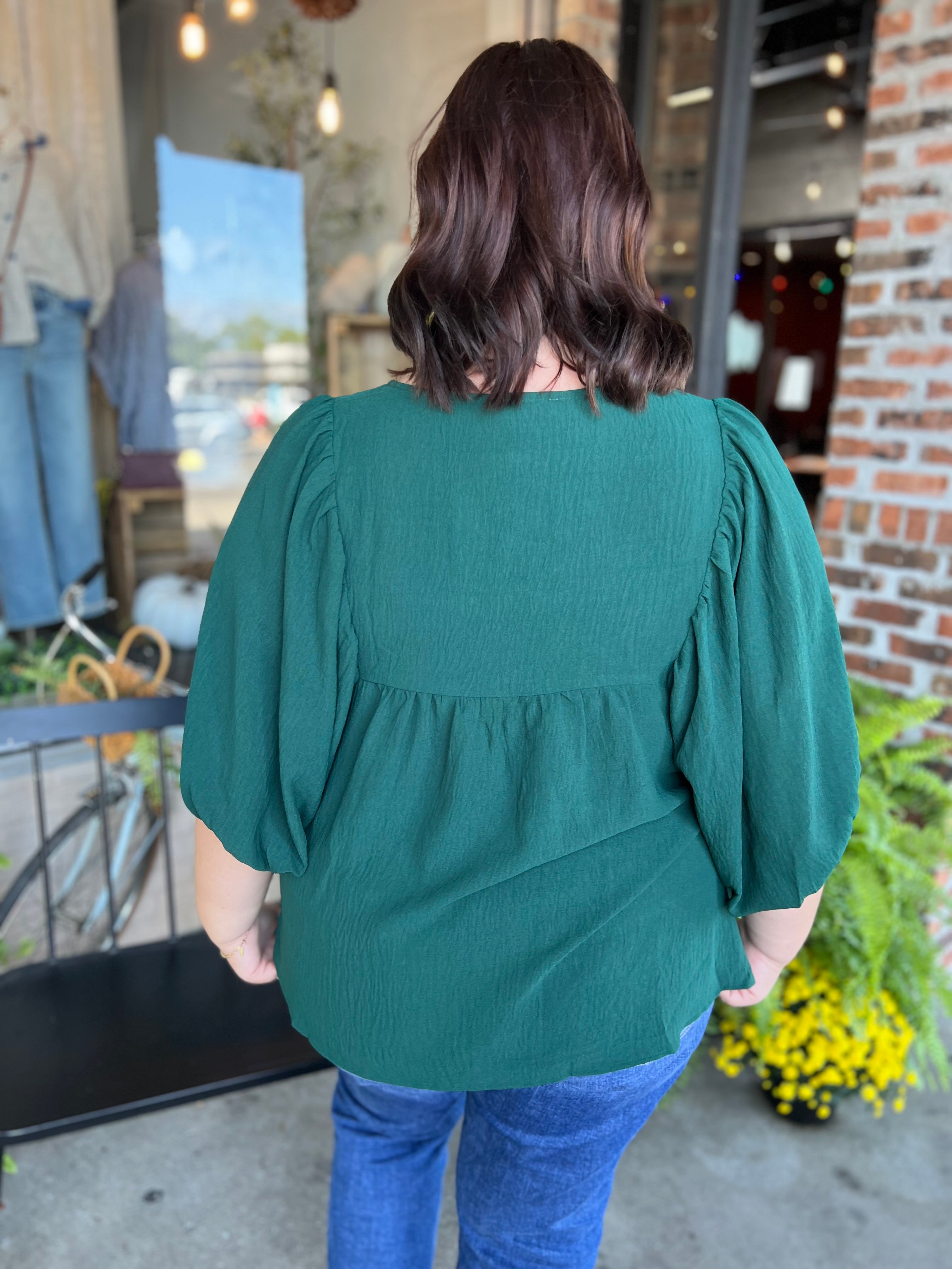 Plus Hunter Green Front Tie Top