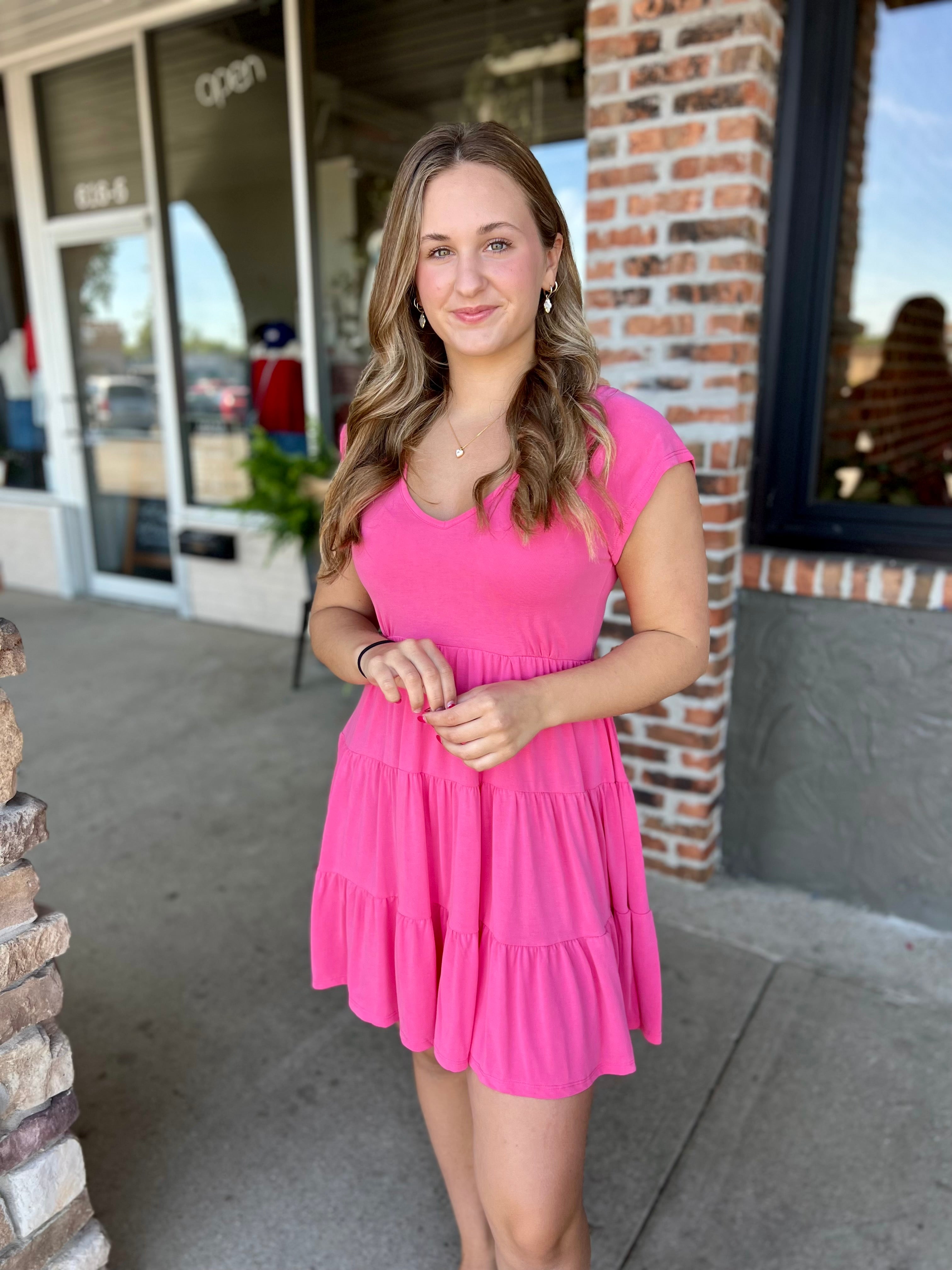 Fuchsia Flutter Cap Sleeve Dress