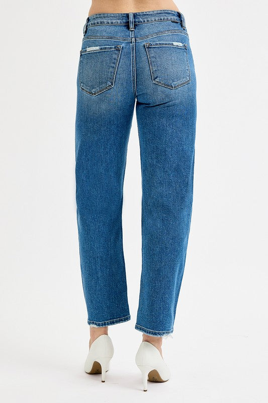 High Rise Ankle Slim Barrel Jeans