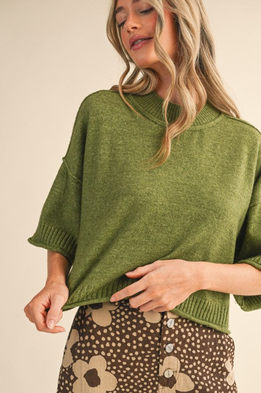 Green Marled Mock Neck Sweater - FINAL SALE