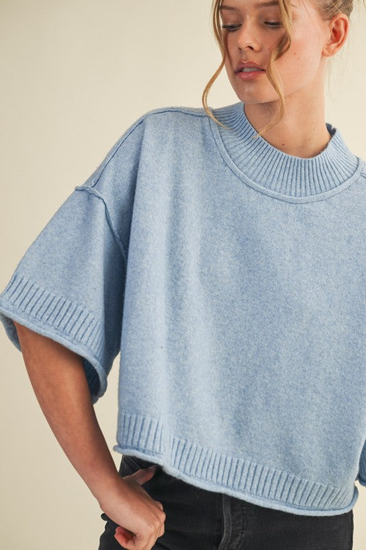 Blue Marled Mock Neck Sweater