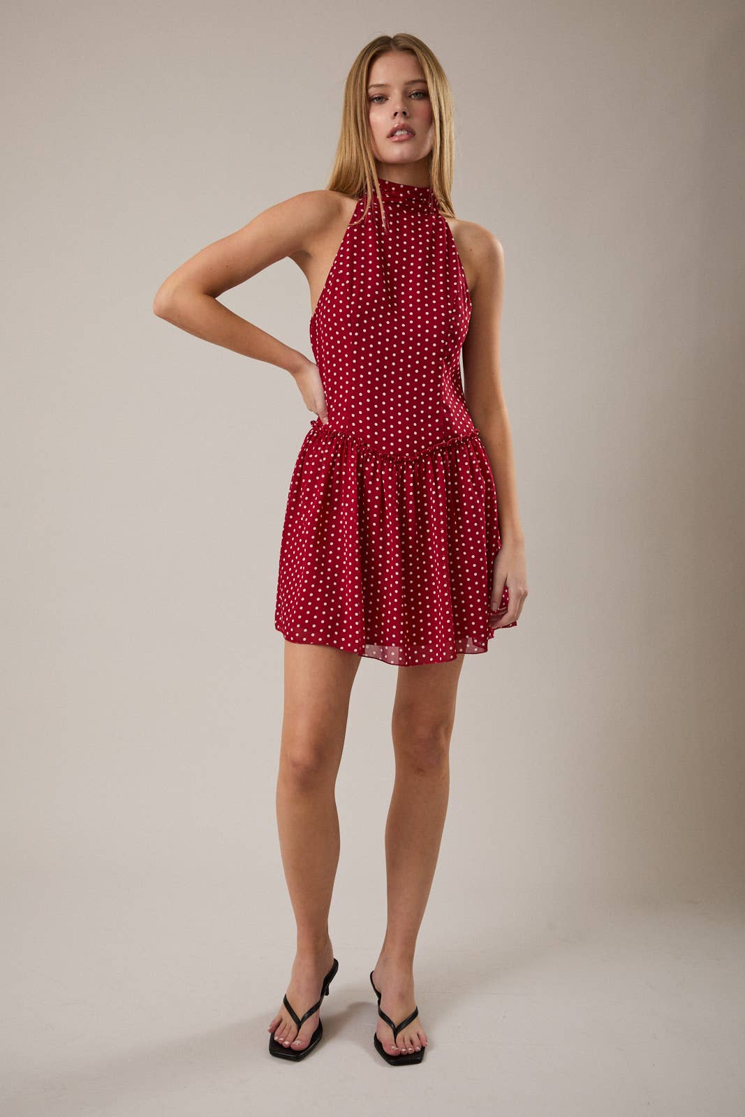 Red Polka Dot Halter Neck Dress