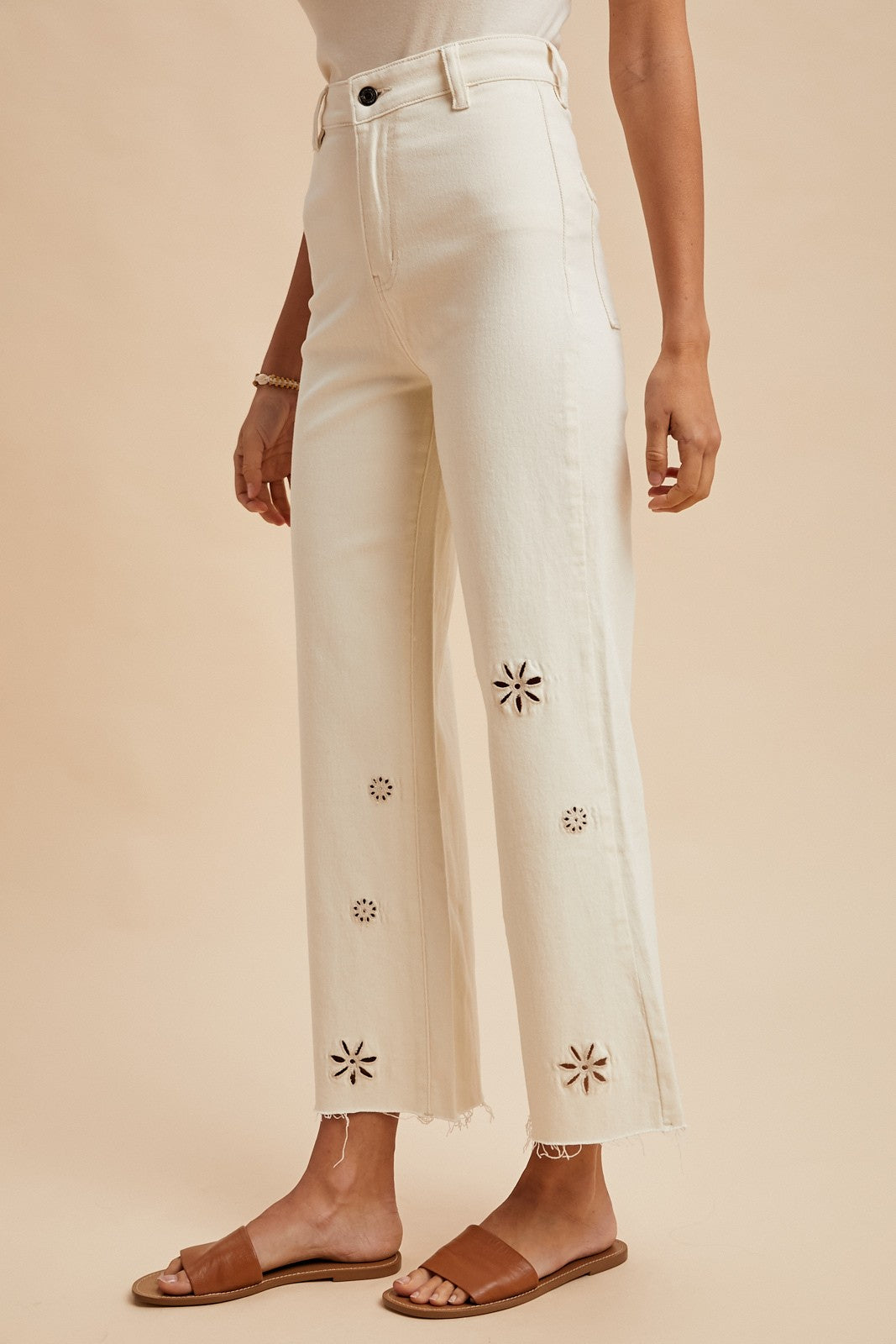 Oatmeal Eyelet Wide Leg Pants