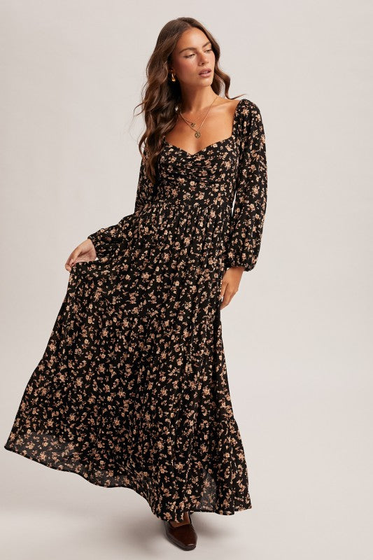 Black Floral Midi Dress