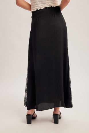 Black Lace Contrast Maxi Skirt