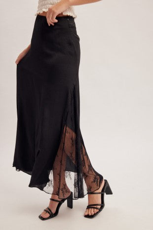 Black Lace Contrast Maxi Skirt
