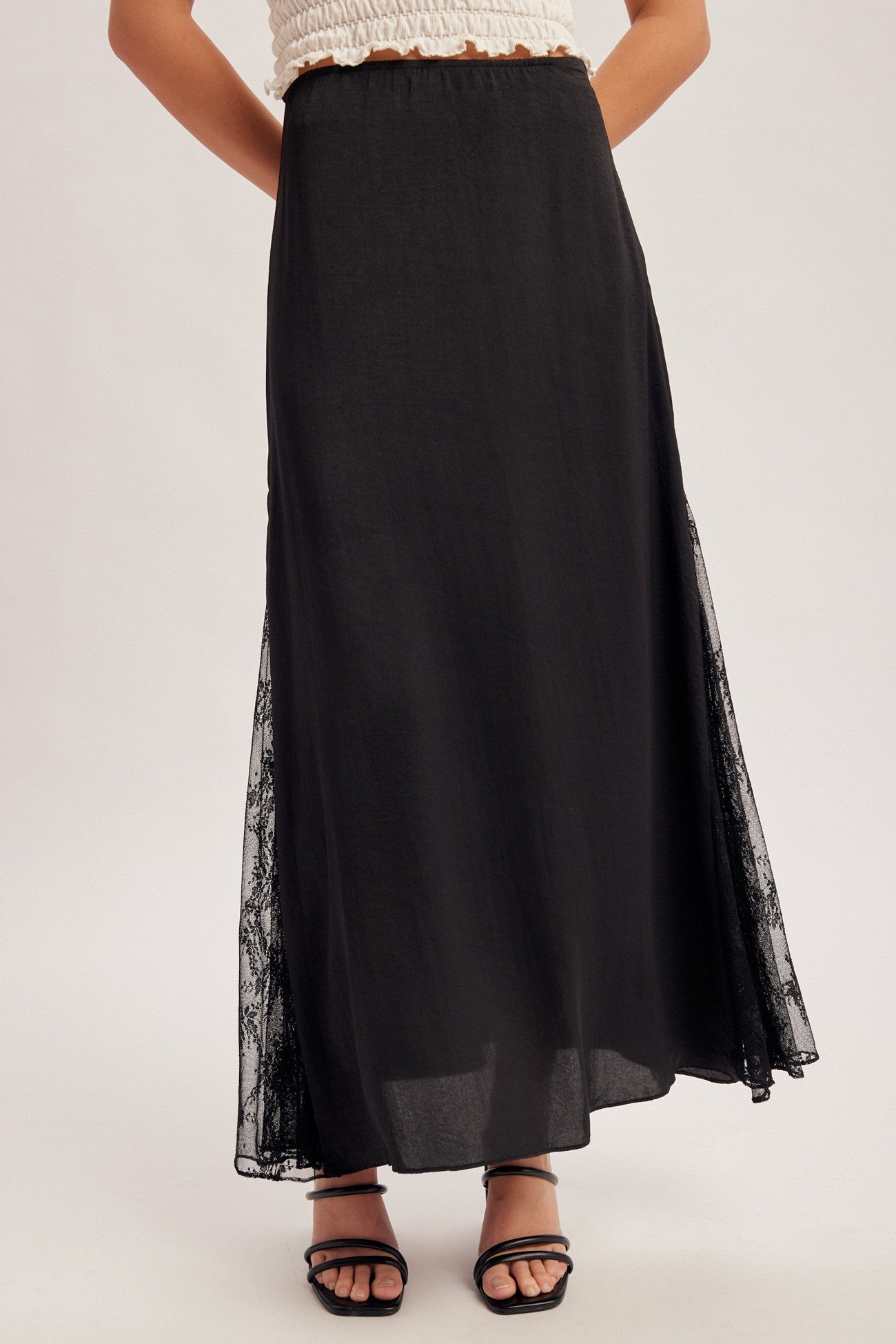 Black Lace Contrast Maxi Skirt