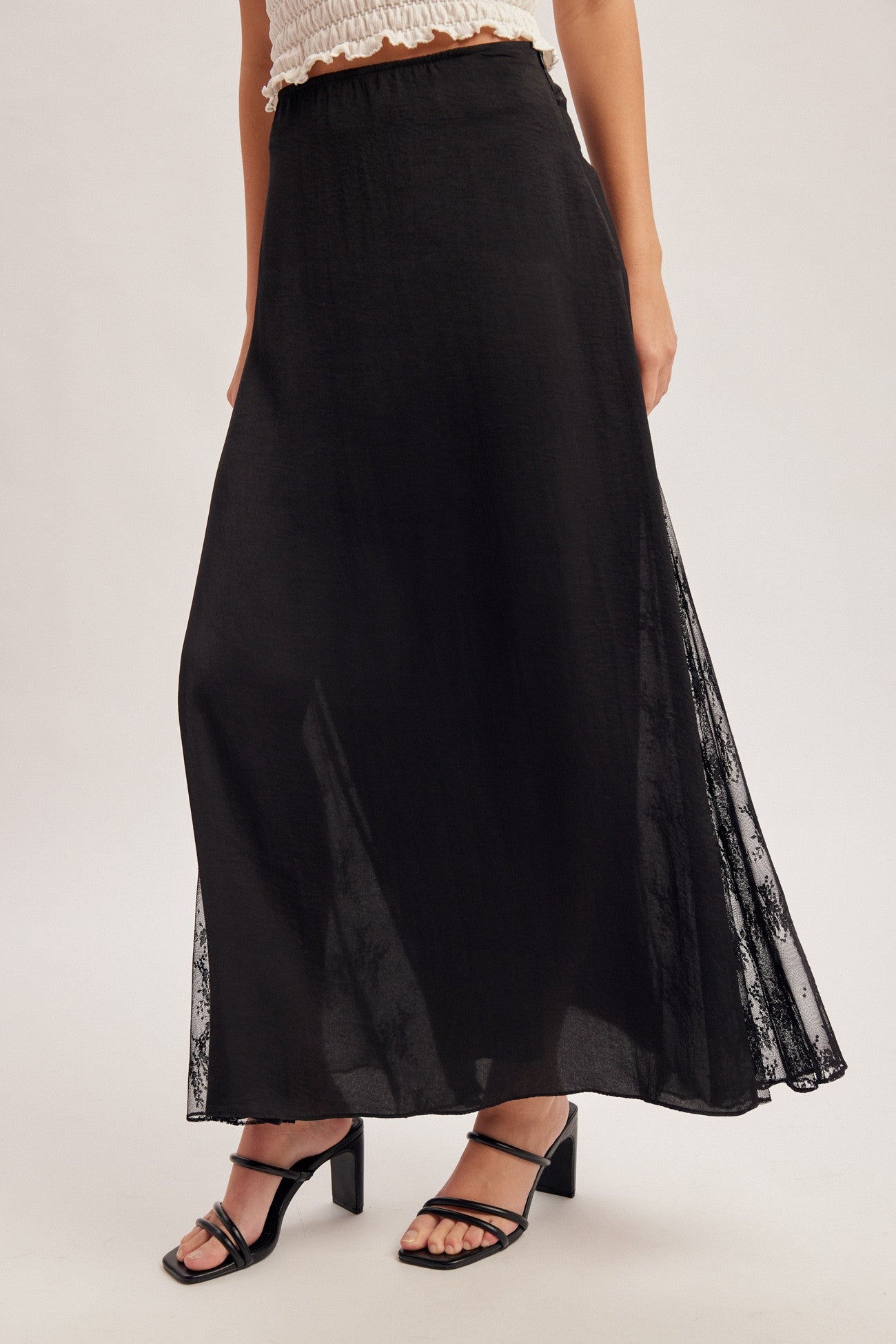 Black Lace Contrast Maxi Skirt