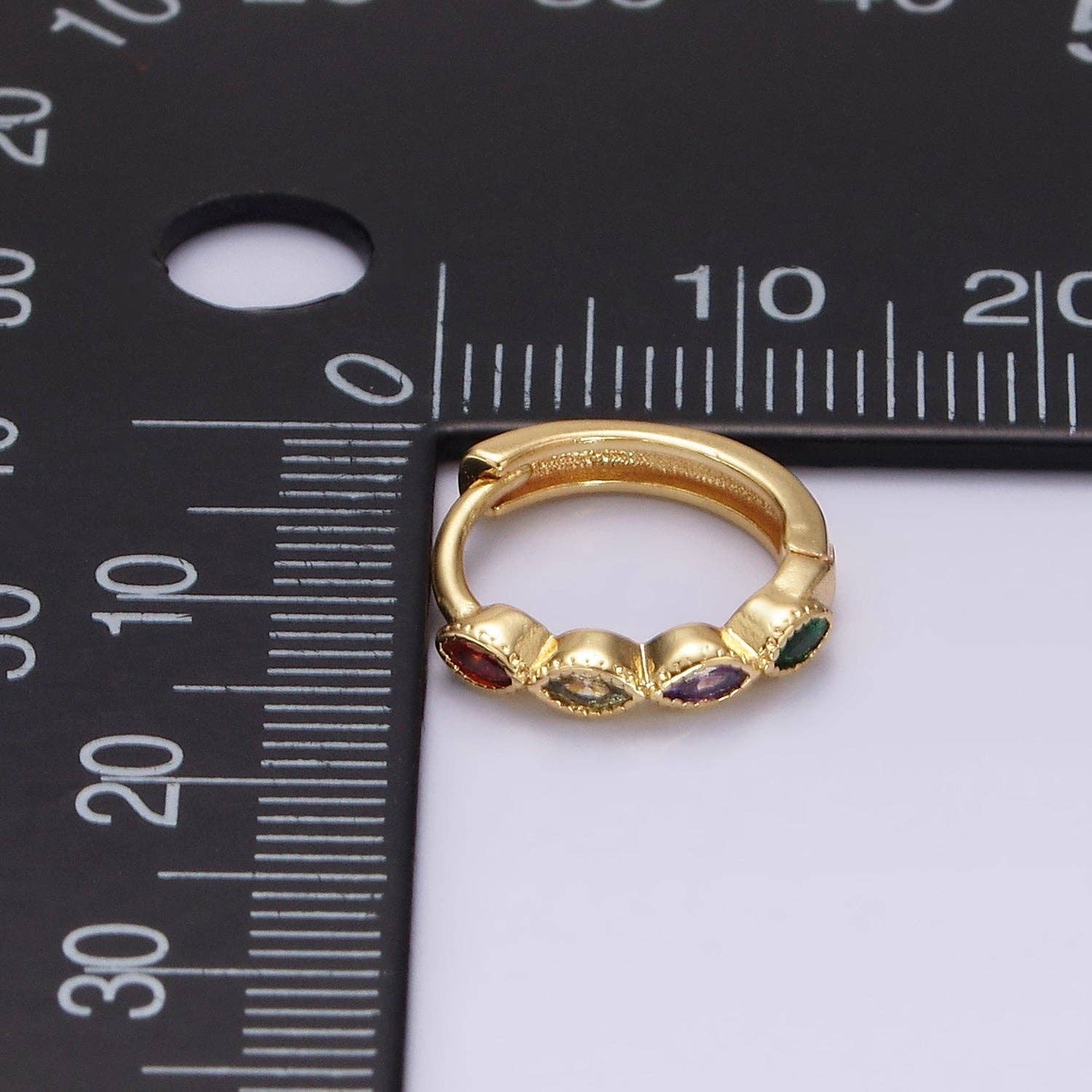 14K Gold Filled Multicolor Marquise Lined 13mm Huggies