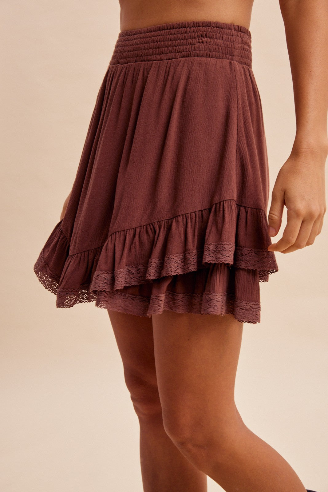 Brown Lace Trim Skort