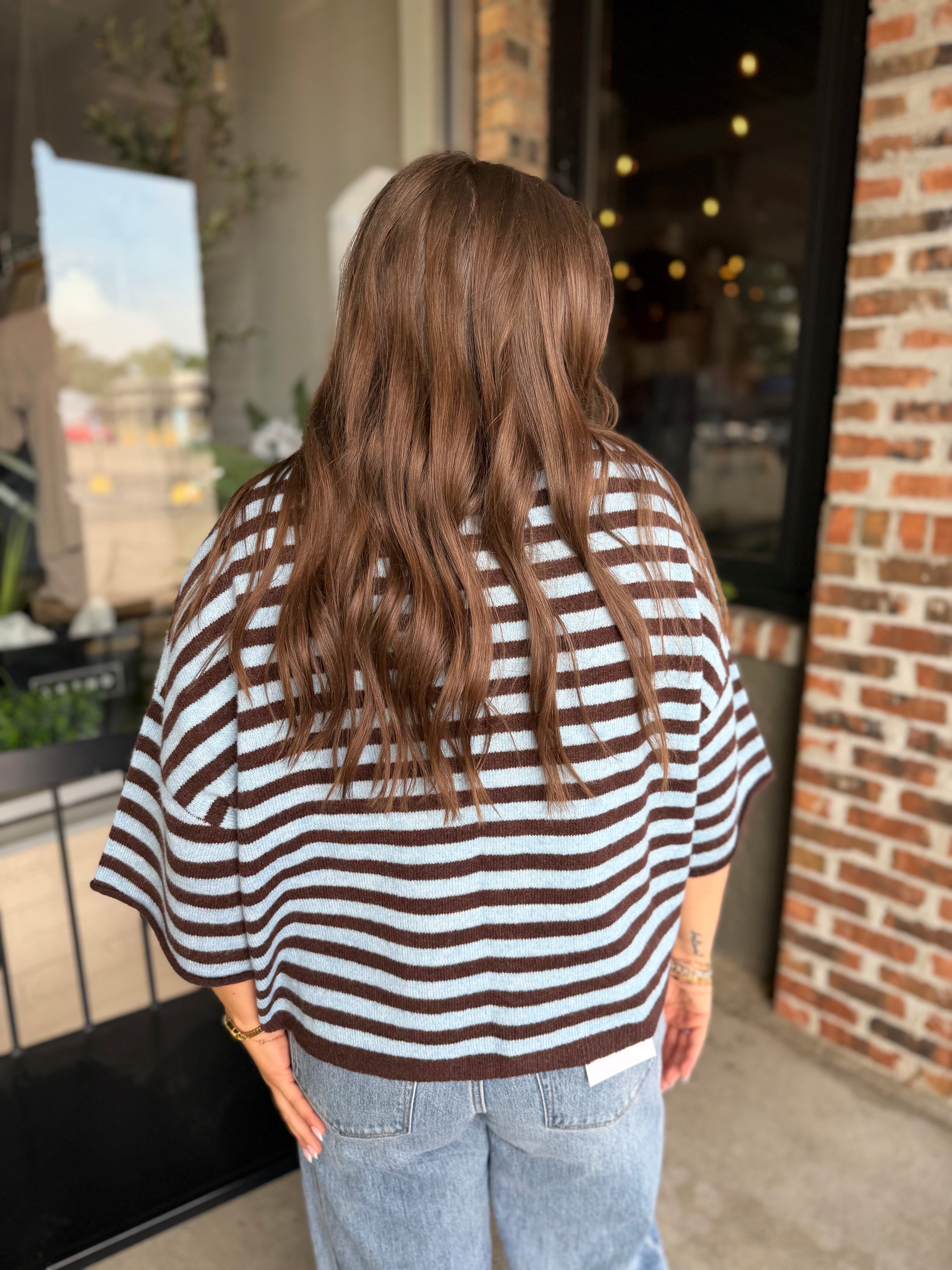 Brown Stripe Short Sleeve Cardi