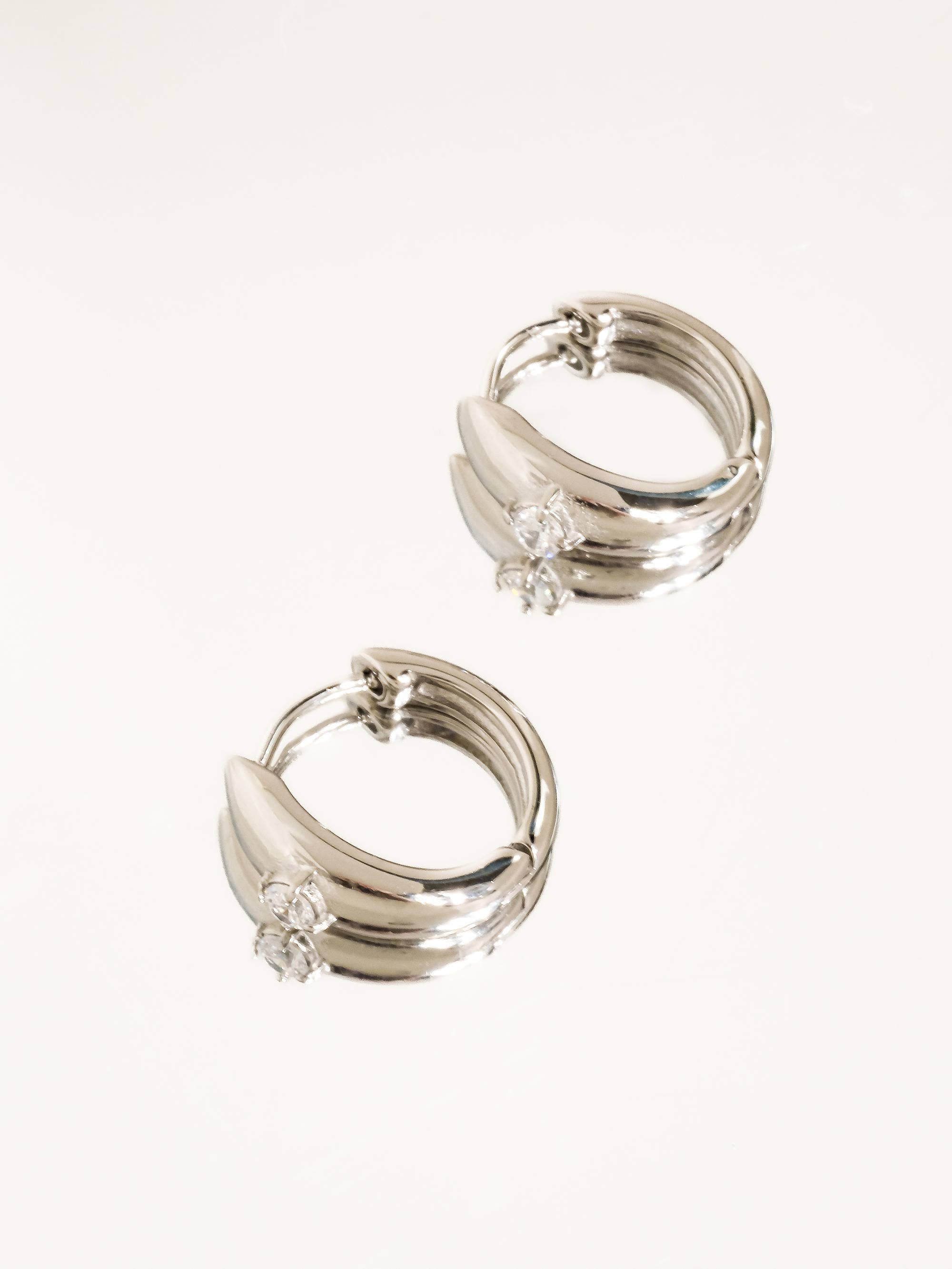 Silver Solitaire Hoop Earrings