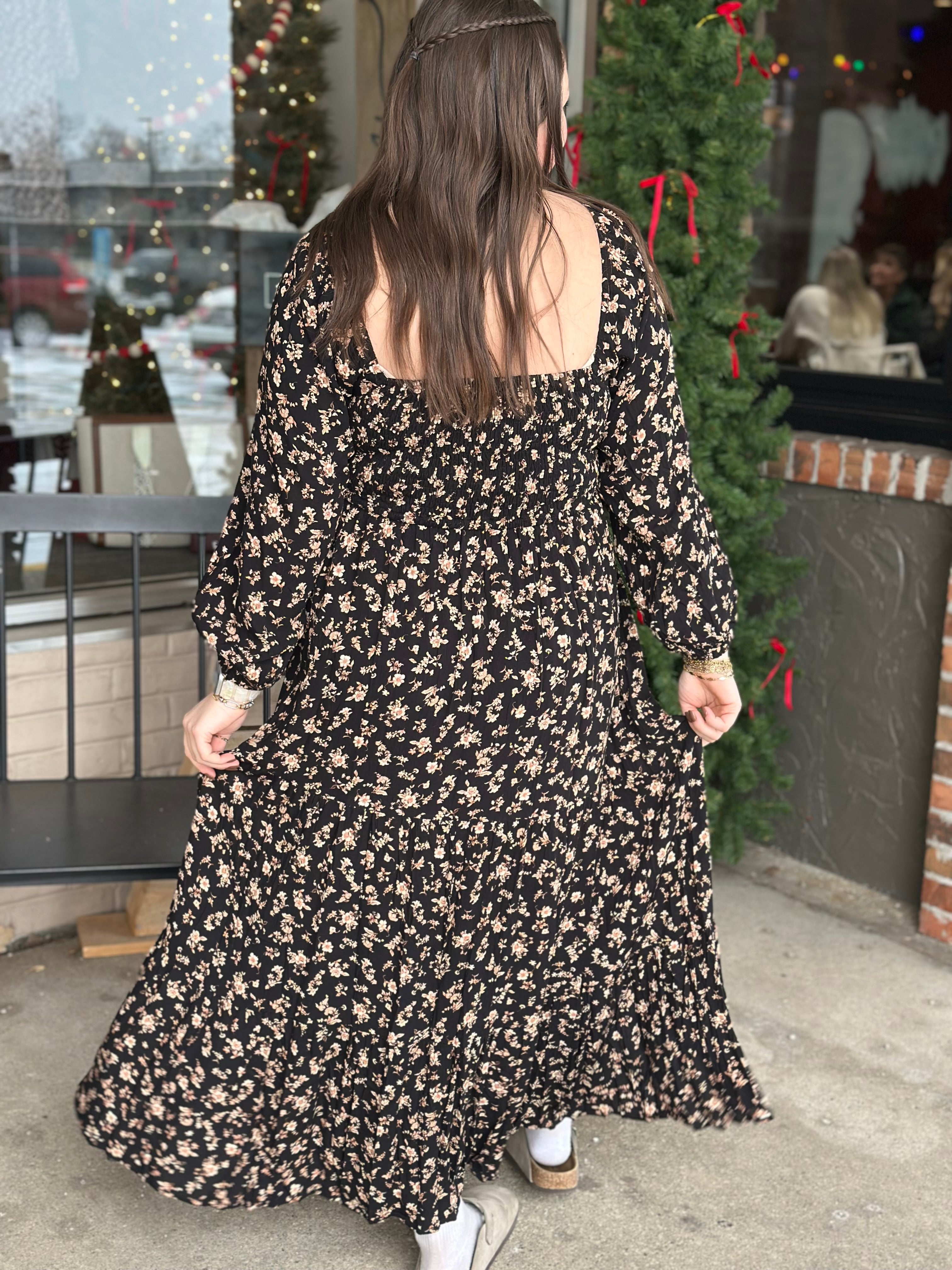 Black Floral Midi Dress