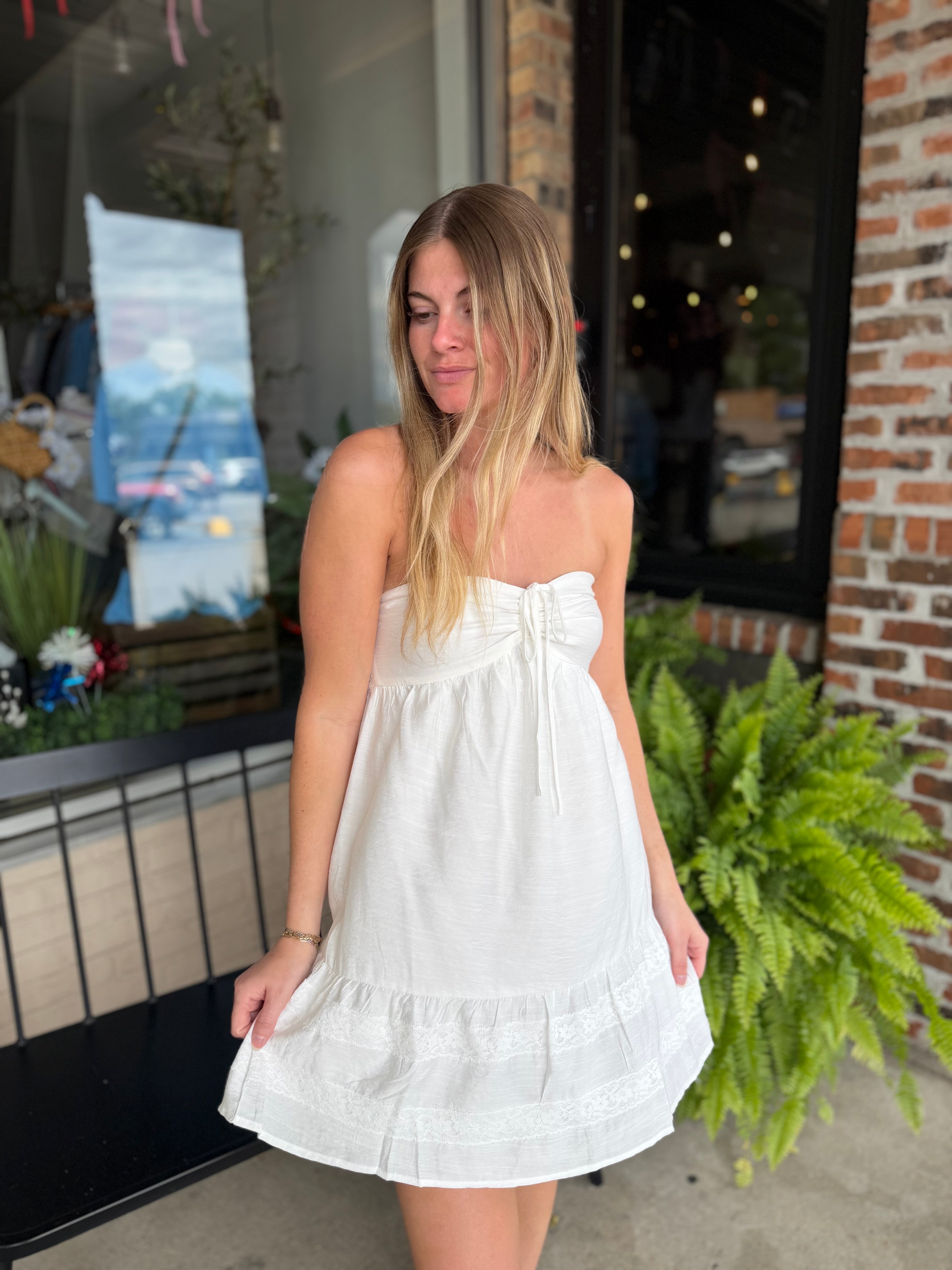 White Strapless Mini Dress