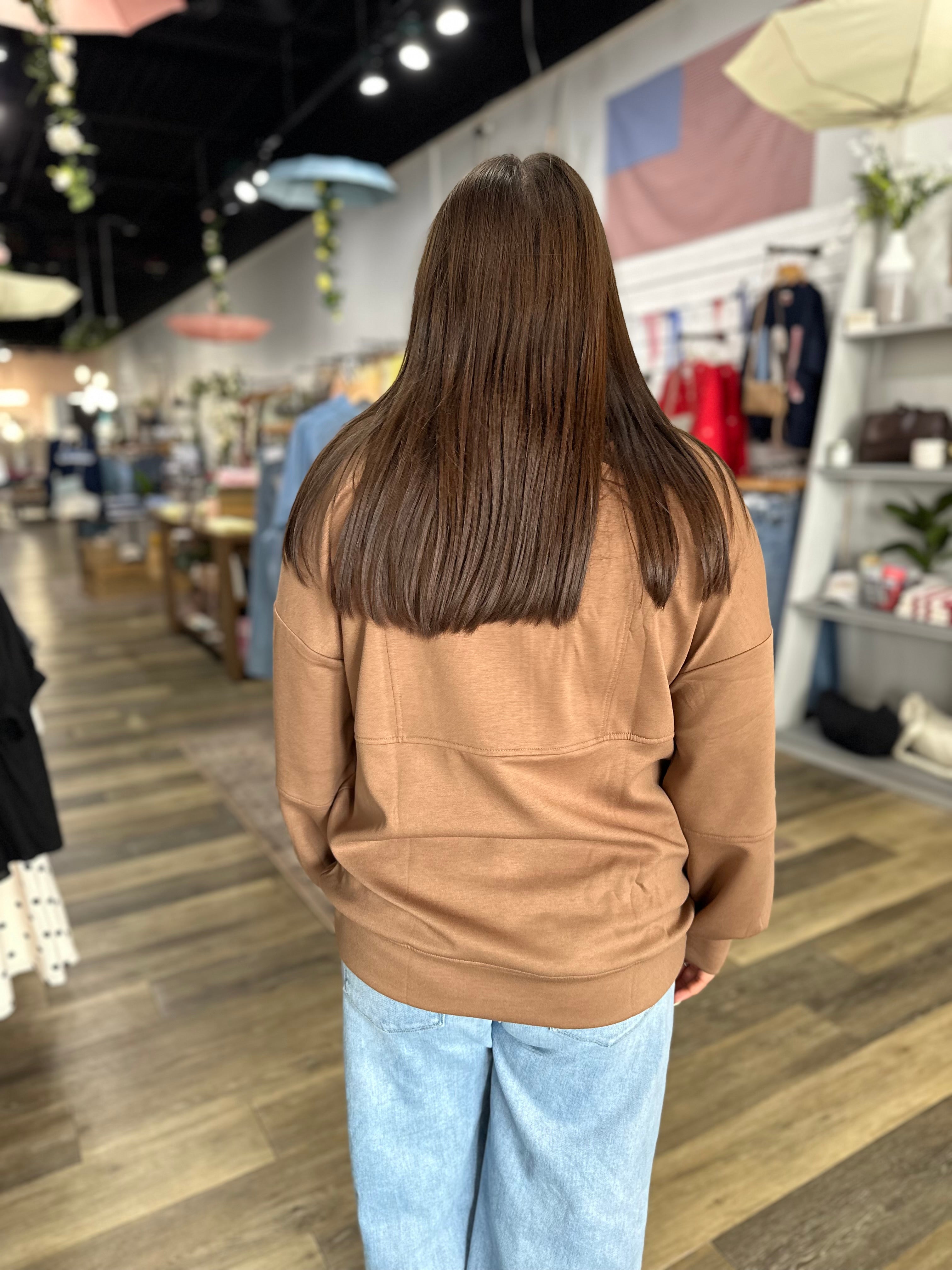 Mocha Half Zip Oversized Top