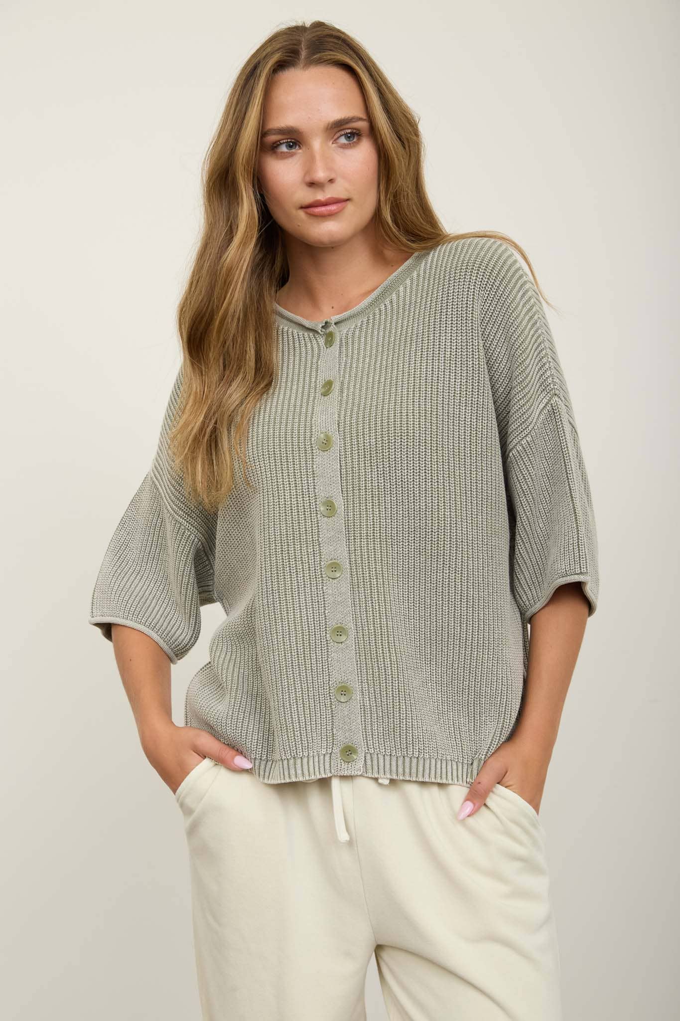 Olive Rolled Edge Cardi