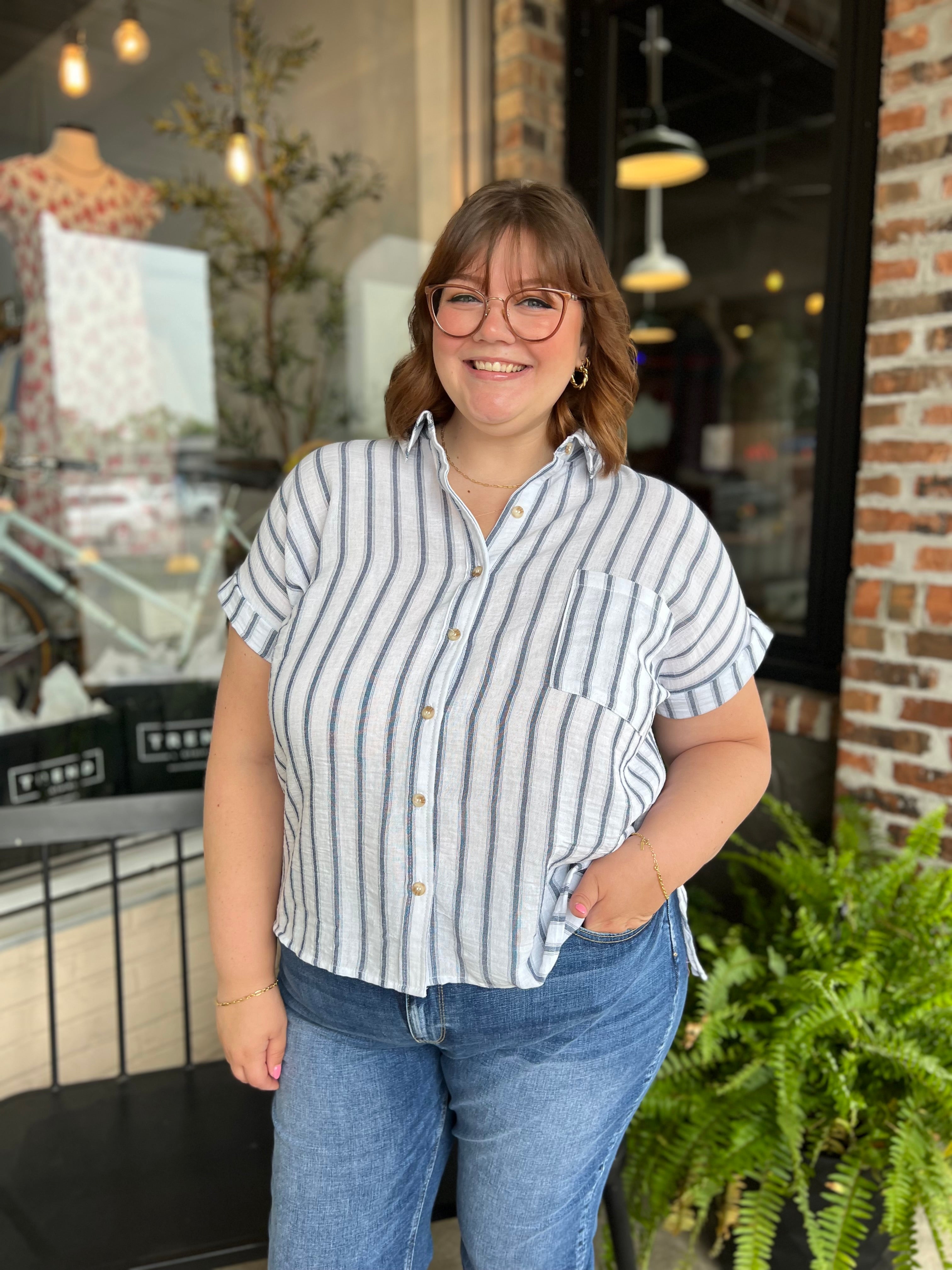 Plus Navy Stripe Shirt