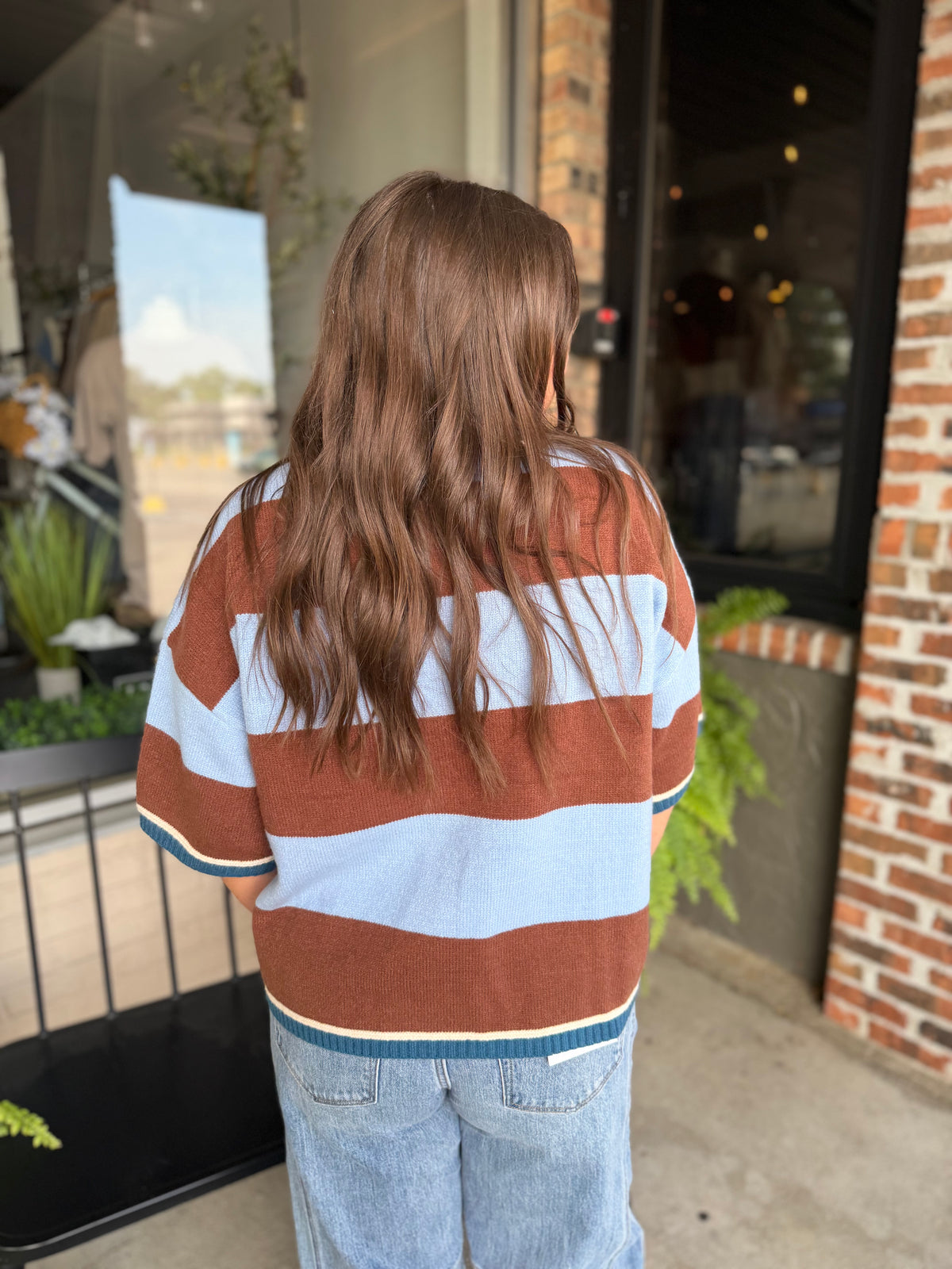 Brown and Blue Wide Stripe Sweater - FINAL SALE