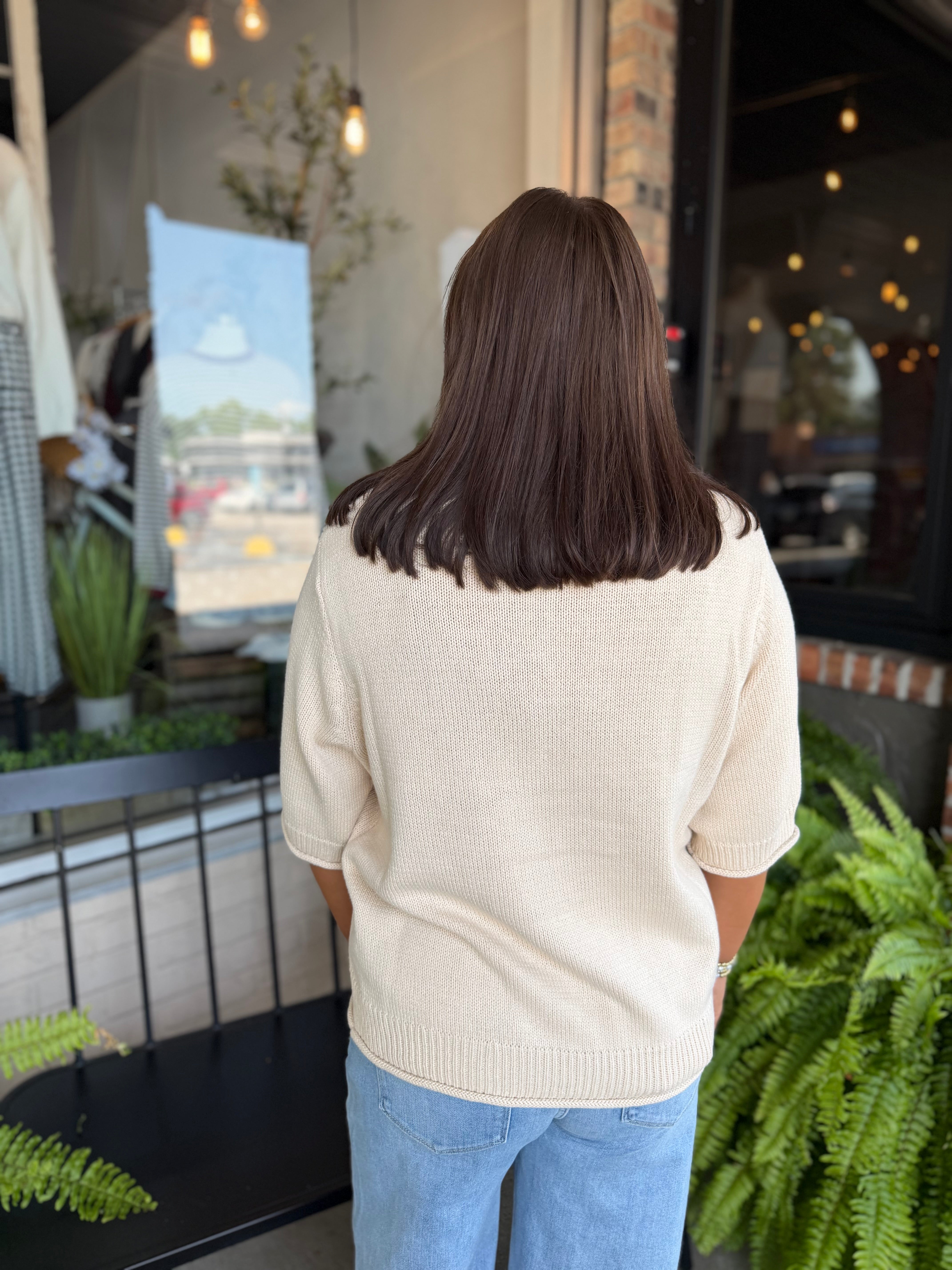 Oatmeal Raw Edge Half Sleeve top
