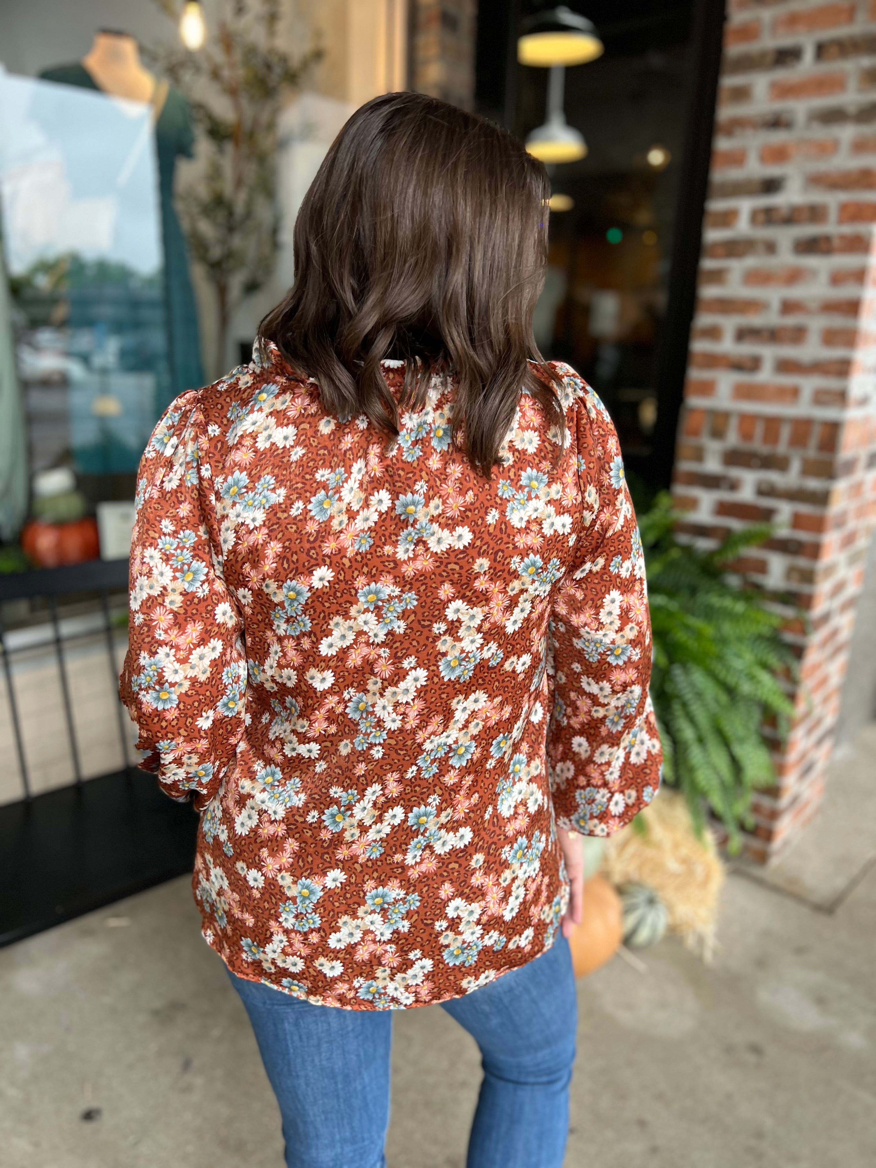 Rust Floral Print Blouse - FINAL SALE