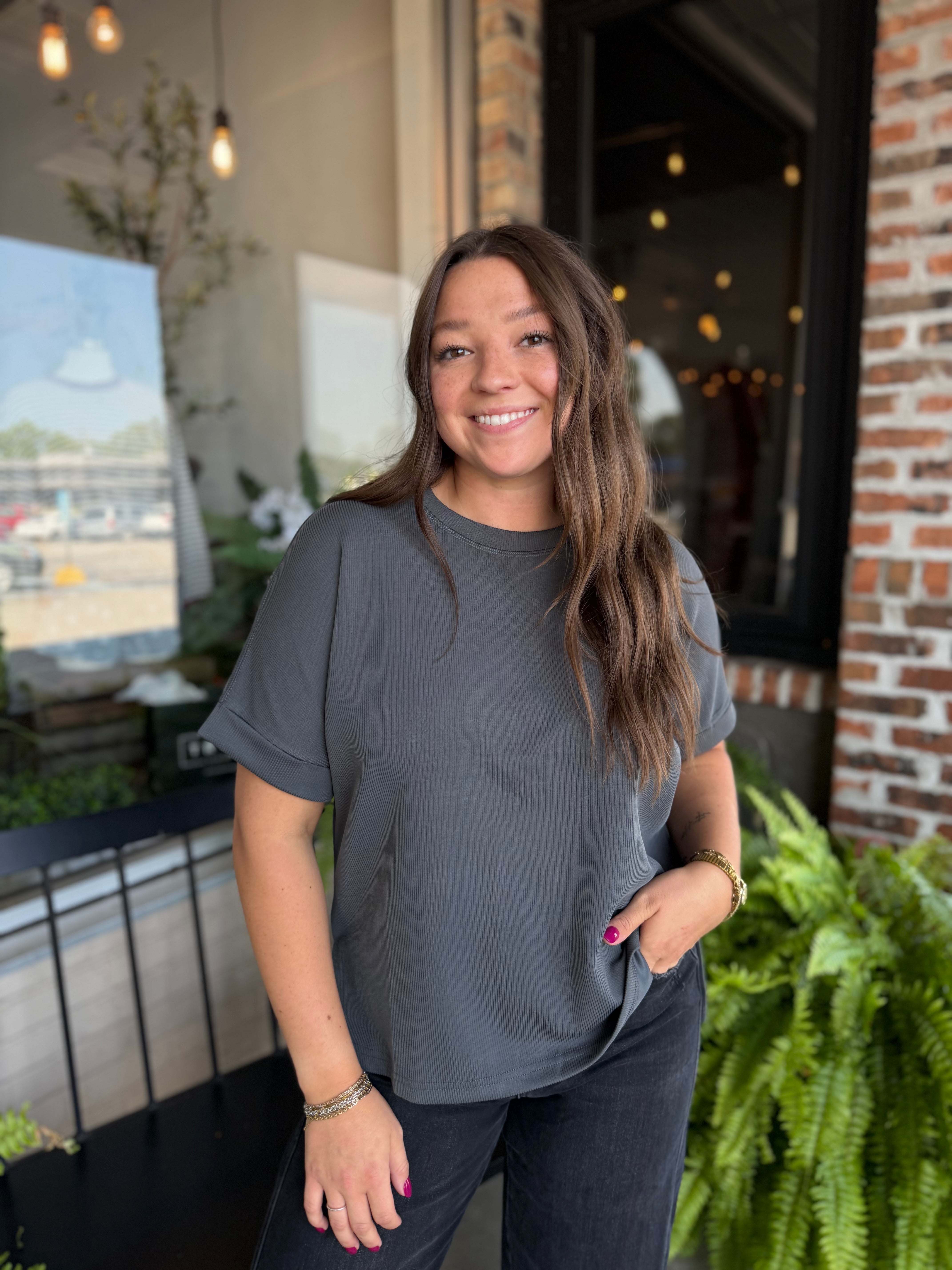 Grey Sand Wash Rib Lounge Tee