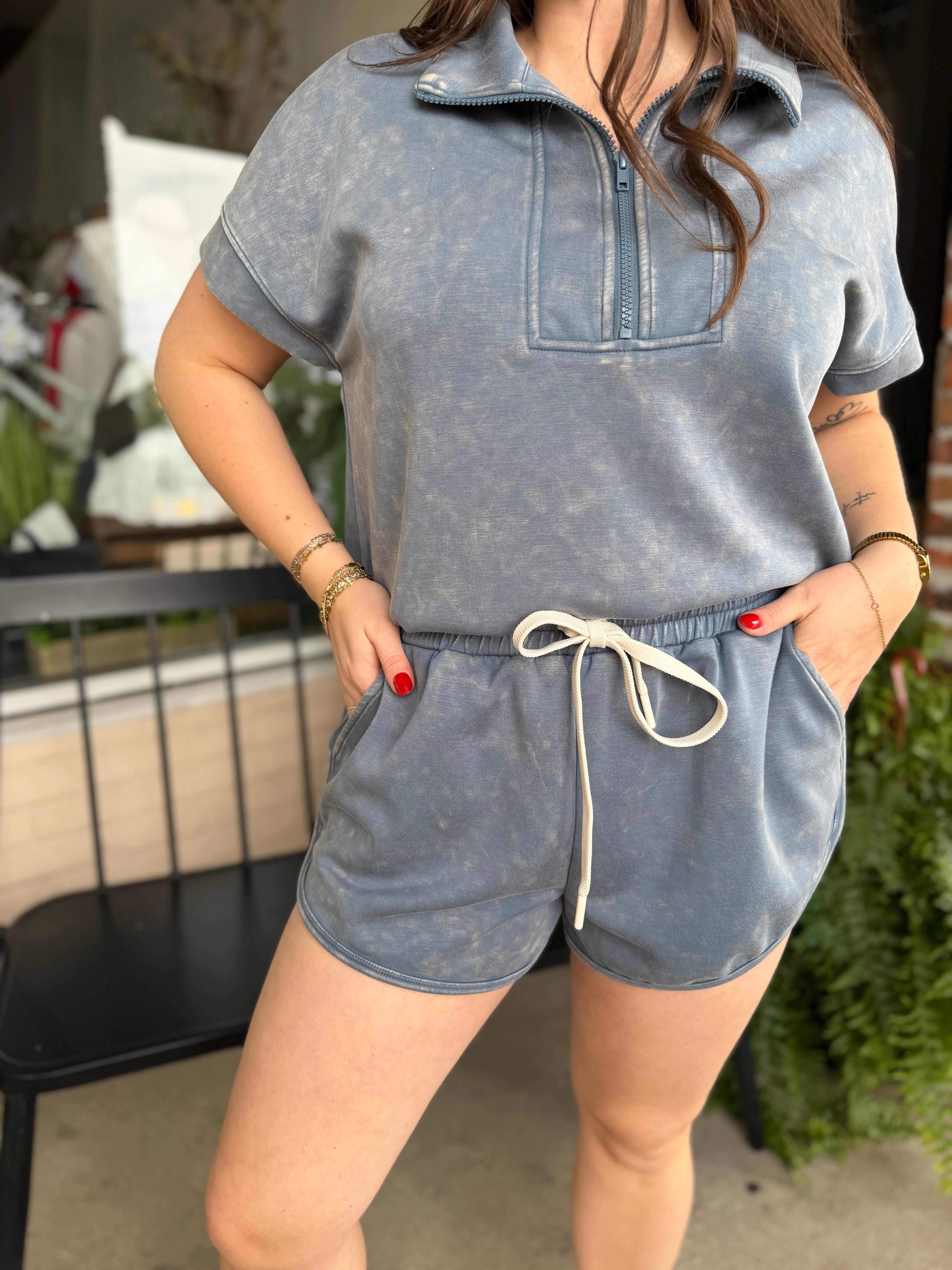 Blue Mineral Washed Shorts
