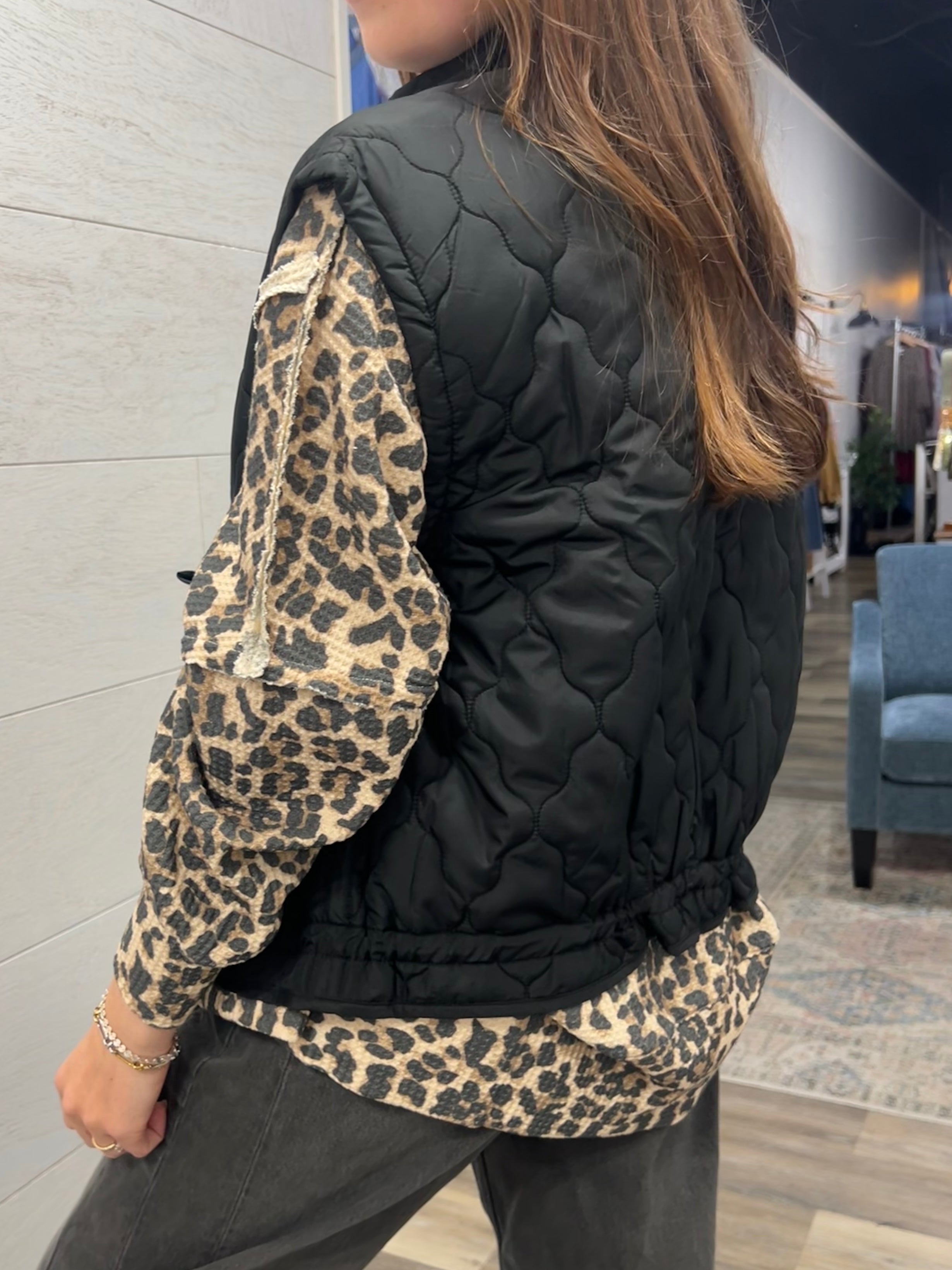 Black Tie Detail Quilted Vest