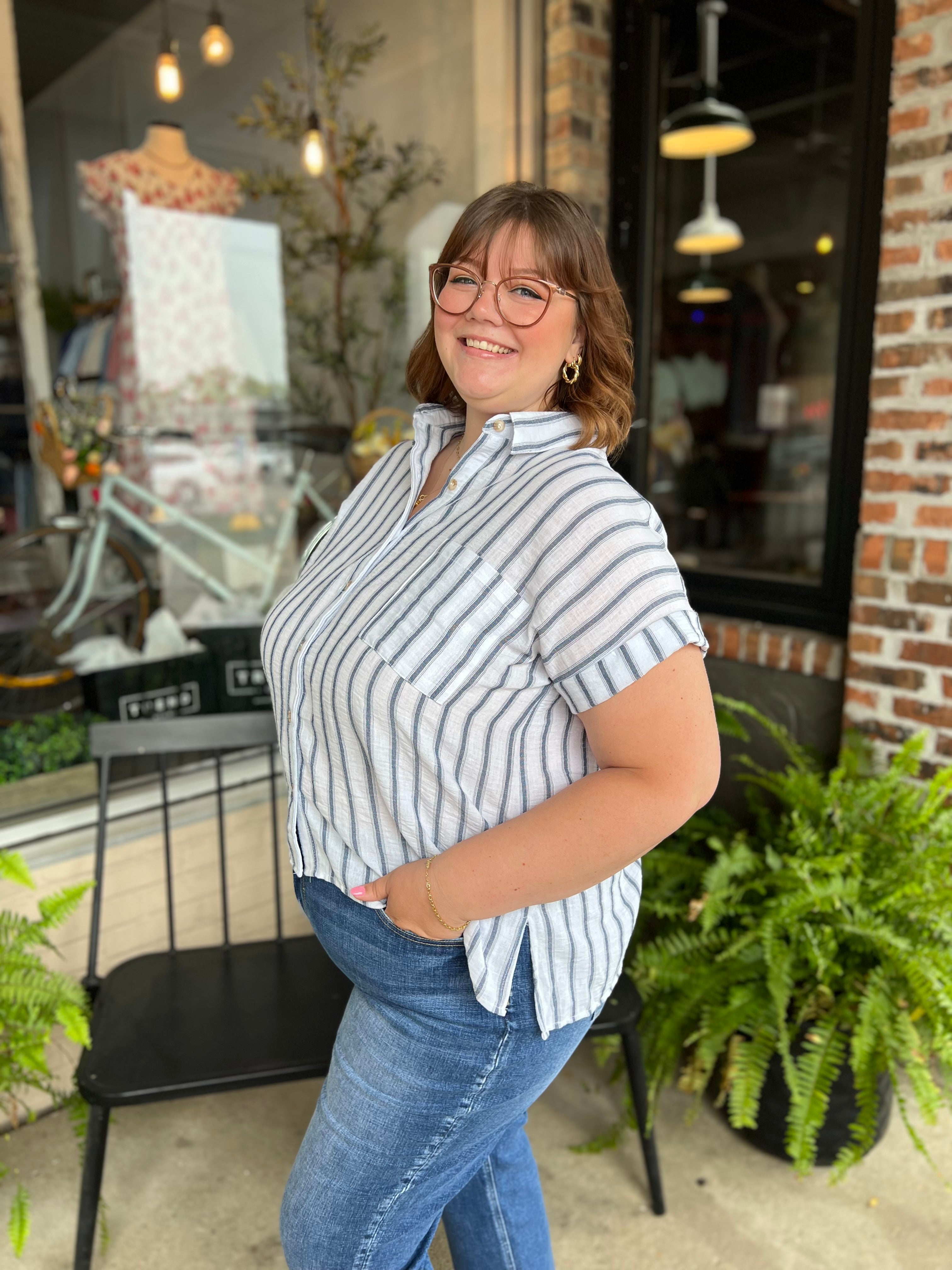 Plus Navy Stripe Shirt